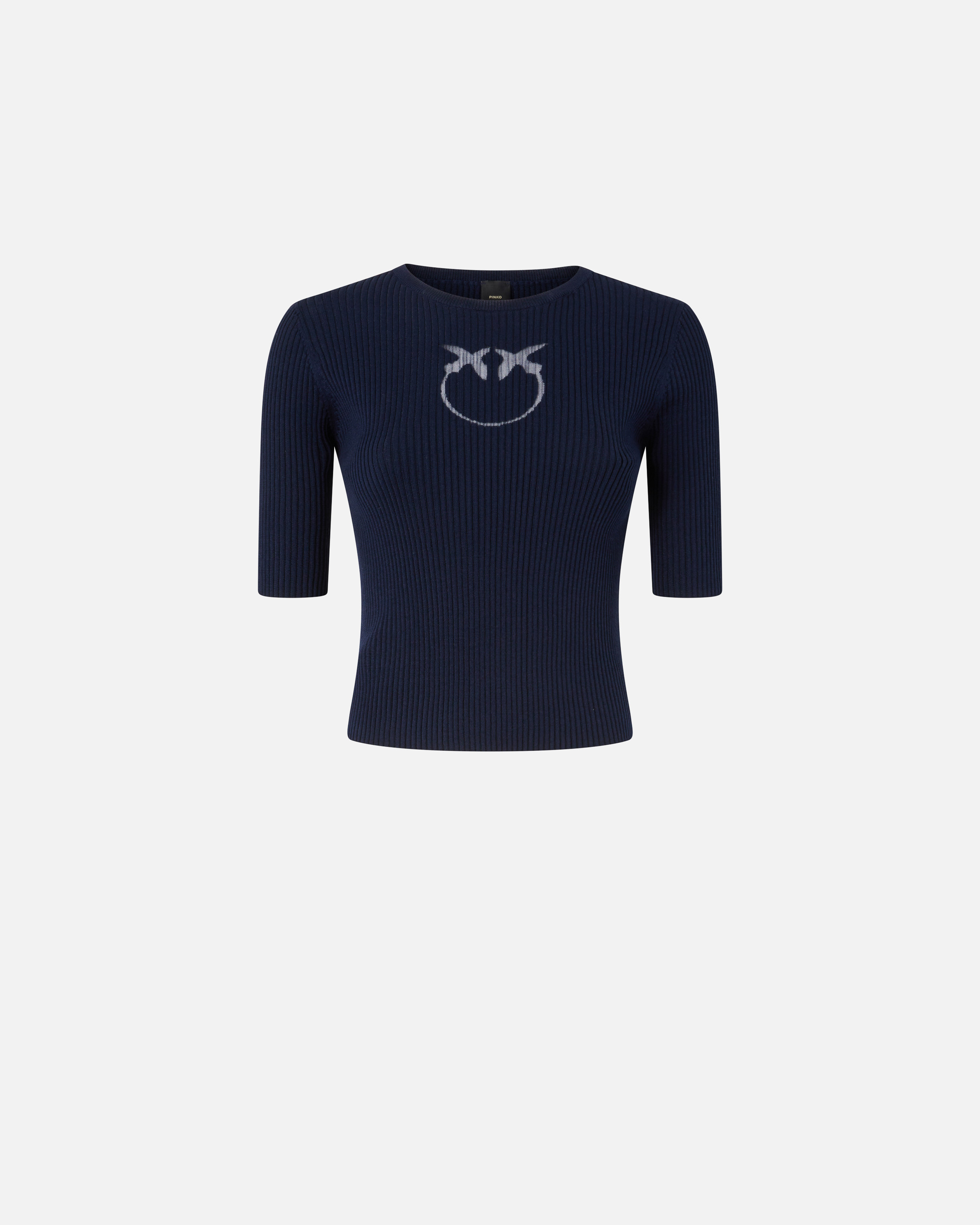 Pinko Ribbed Sweater With Transparent Love Birds Logo In Bleu-veste Marin