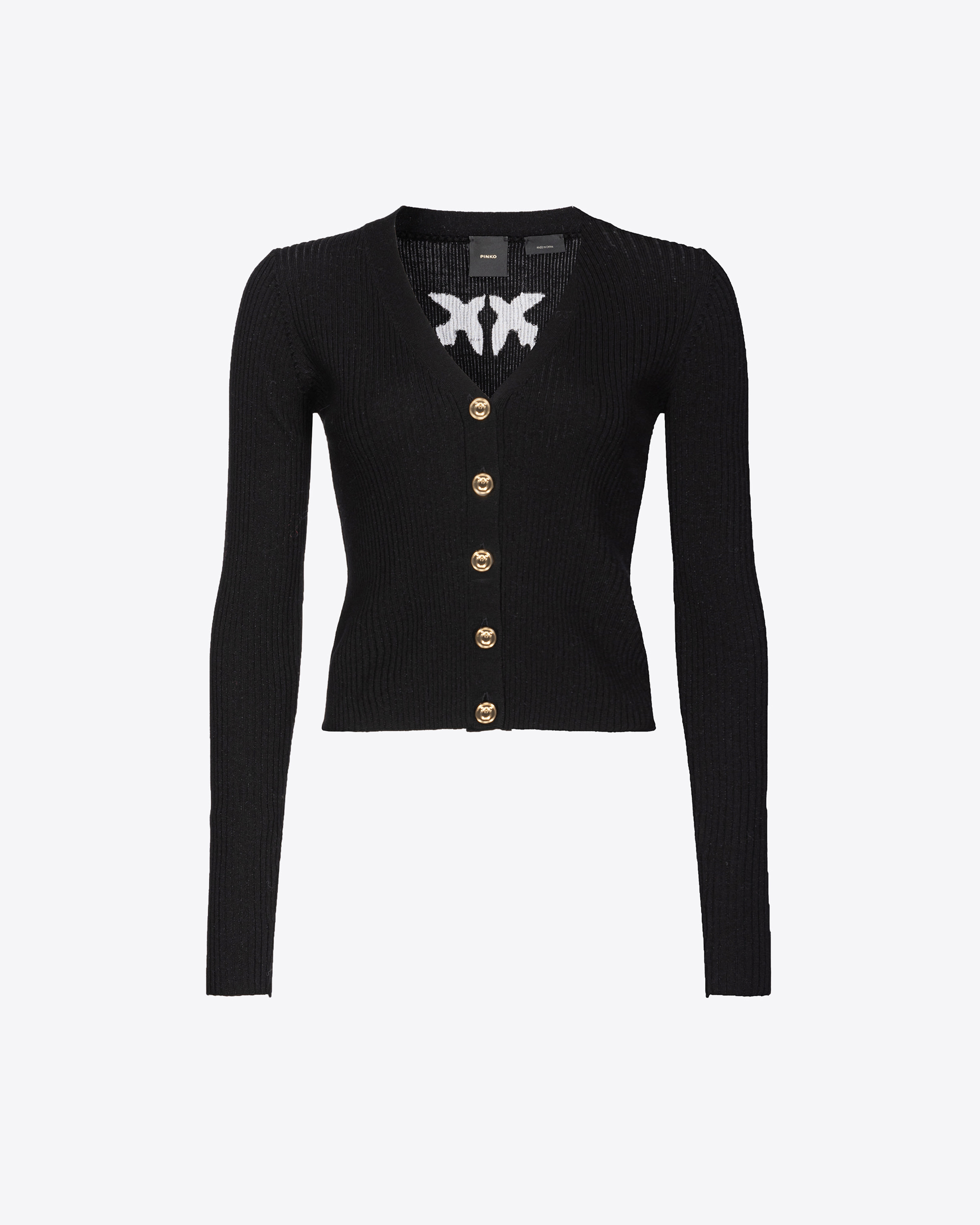 Pinko Wool Cardigan With Logo In Limo Black