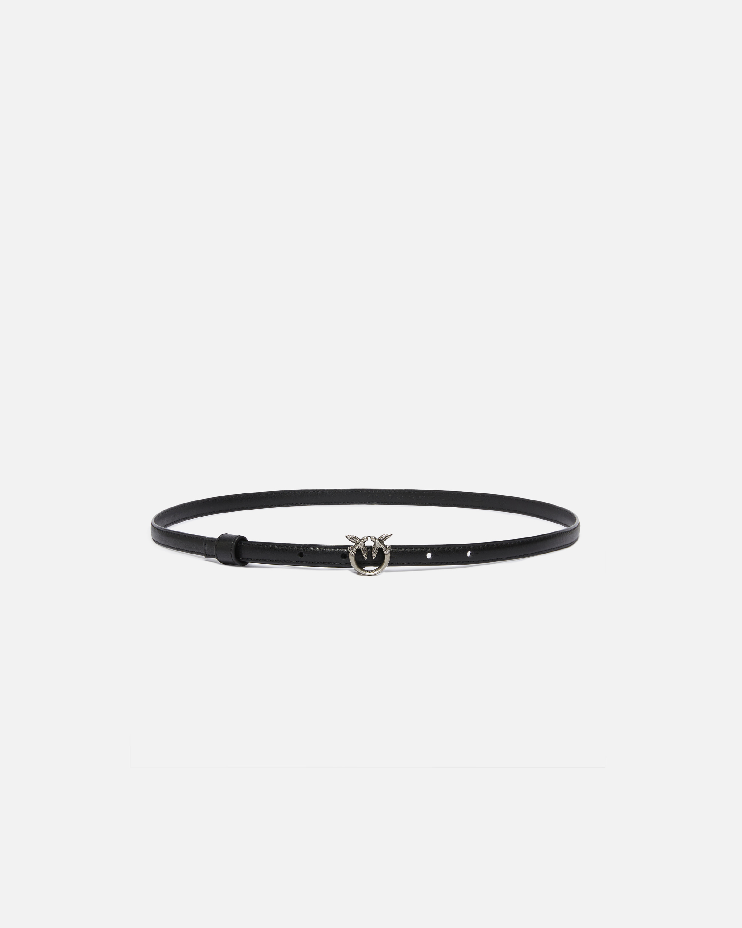 Pinko Thin Belt With Love Birds Buckle In Black-old Silver