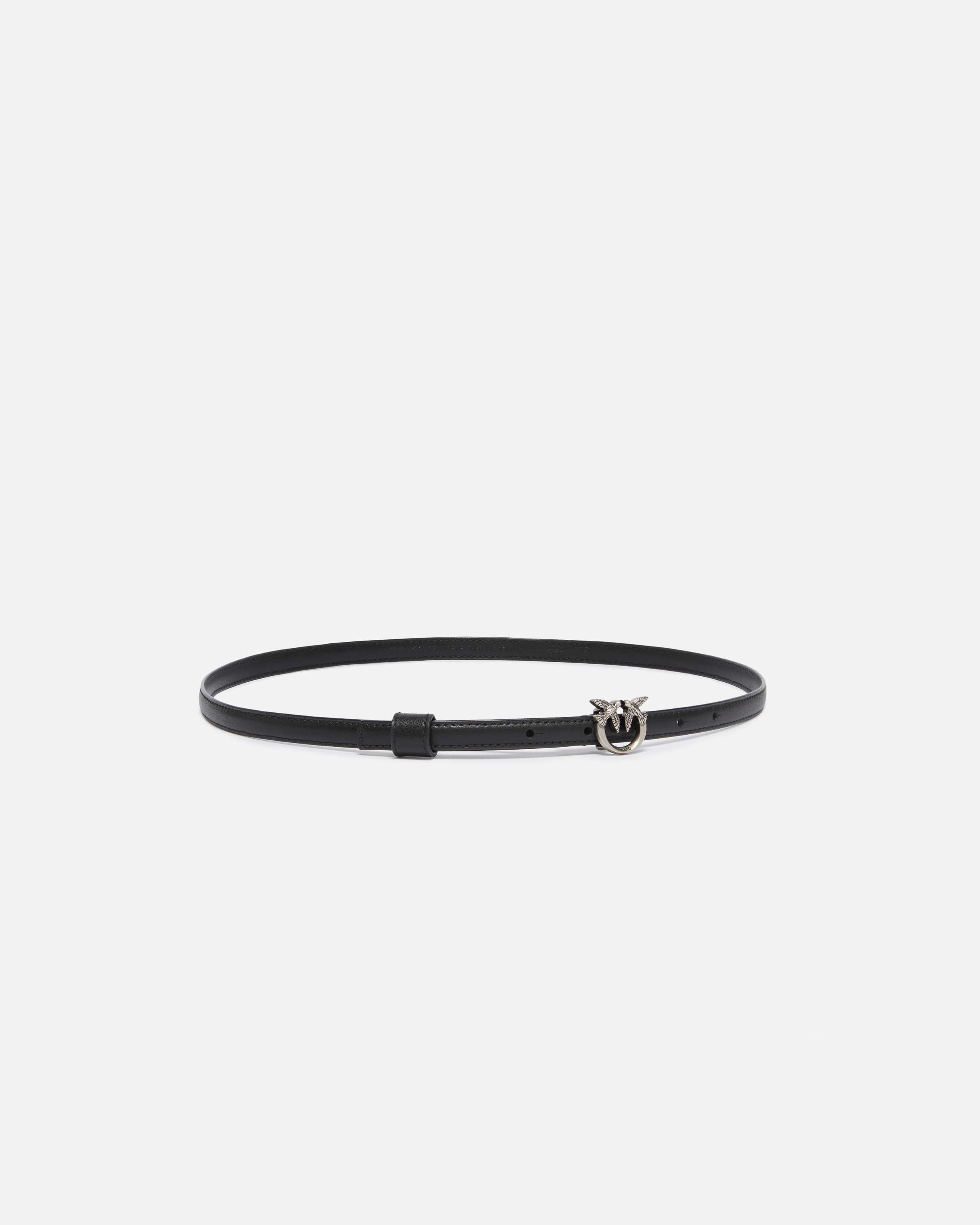 Pinko Thin Belt With Love Birds Buckle In Black-old Silver