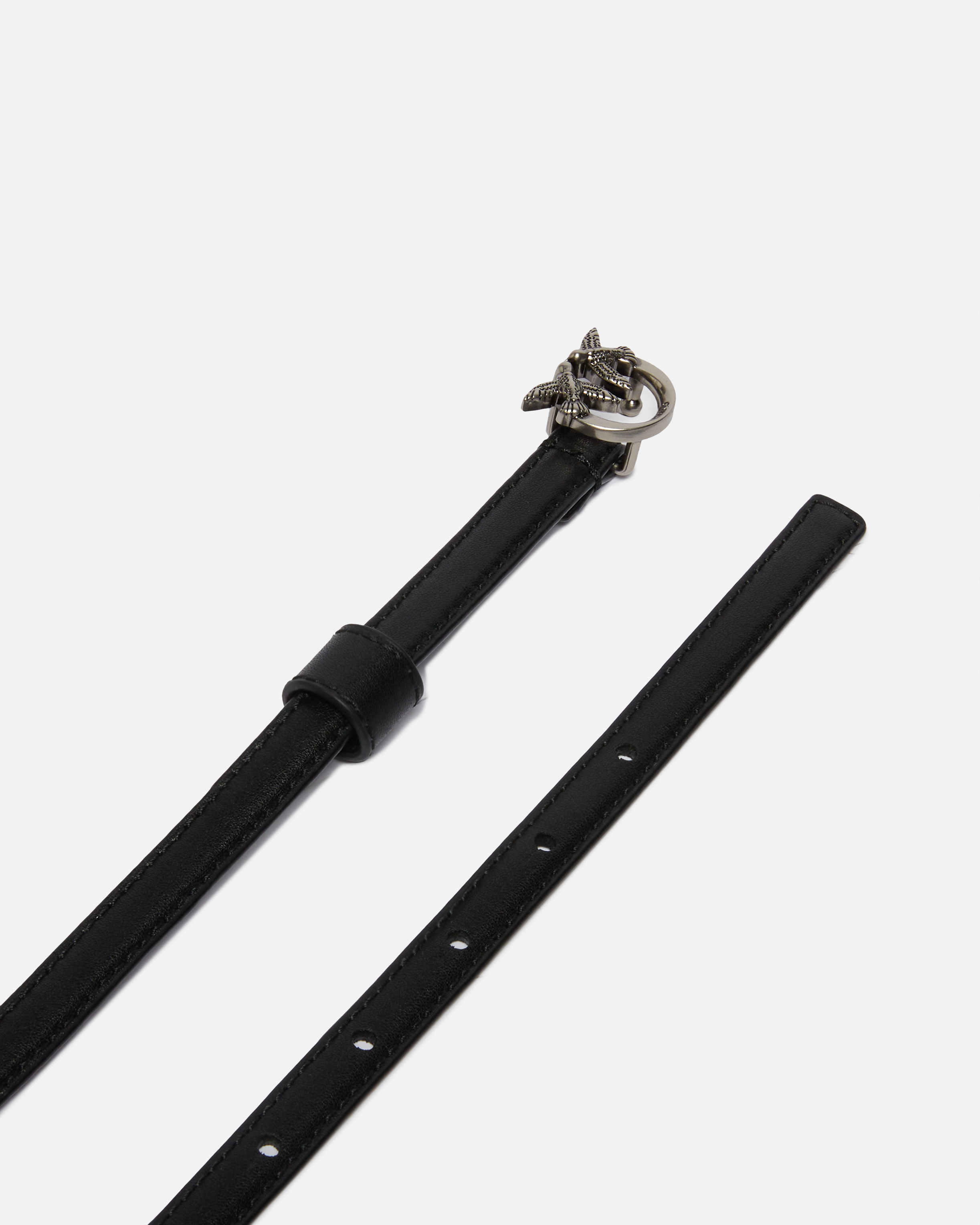 Pinko Thin Belt With Love Birds Buckle In Black-old Silver
