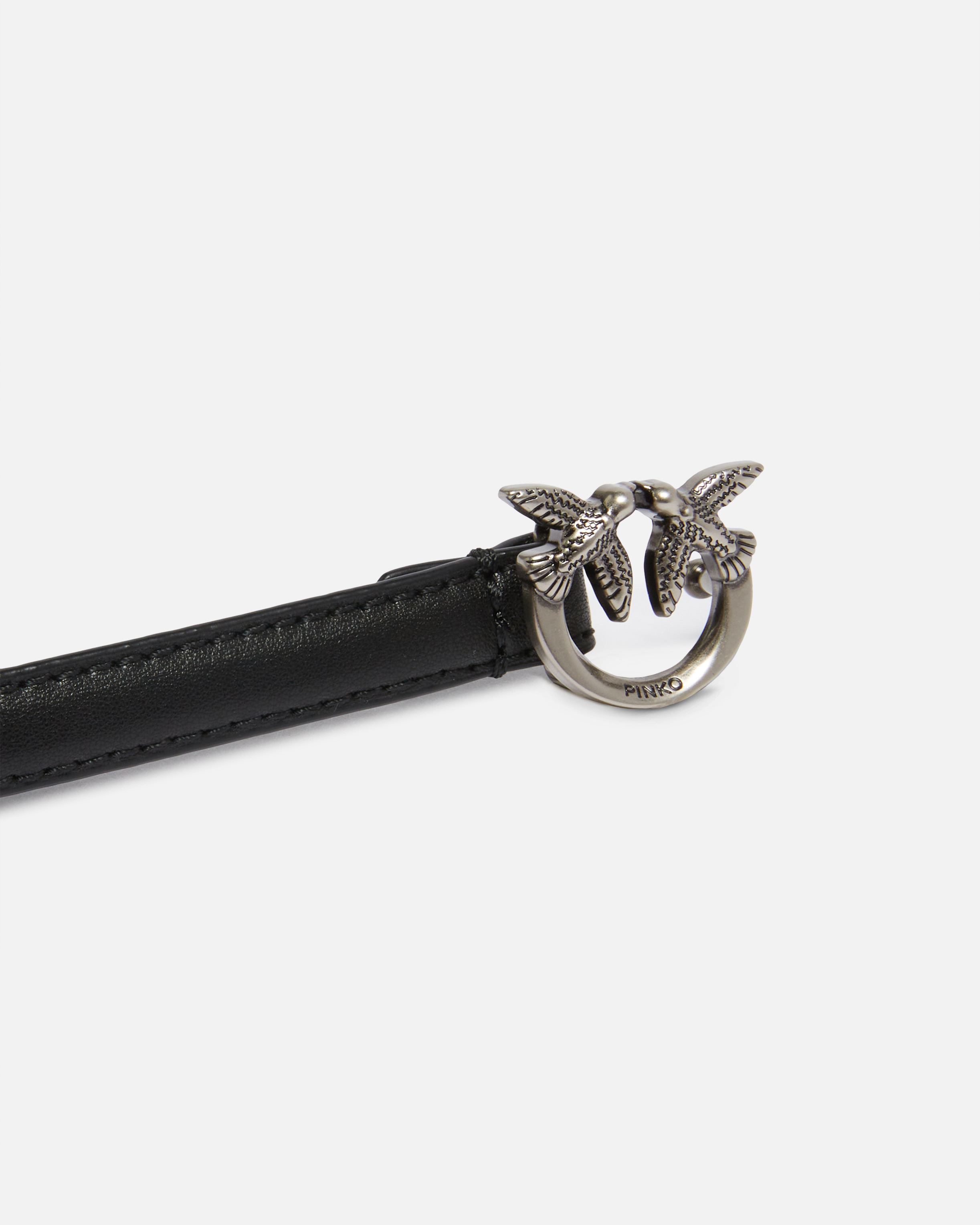 Pinko Thin Belt With Love Birds Buckle In Black-old Silver