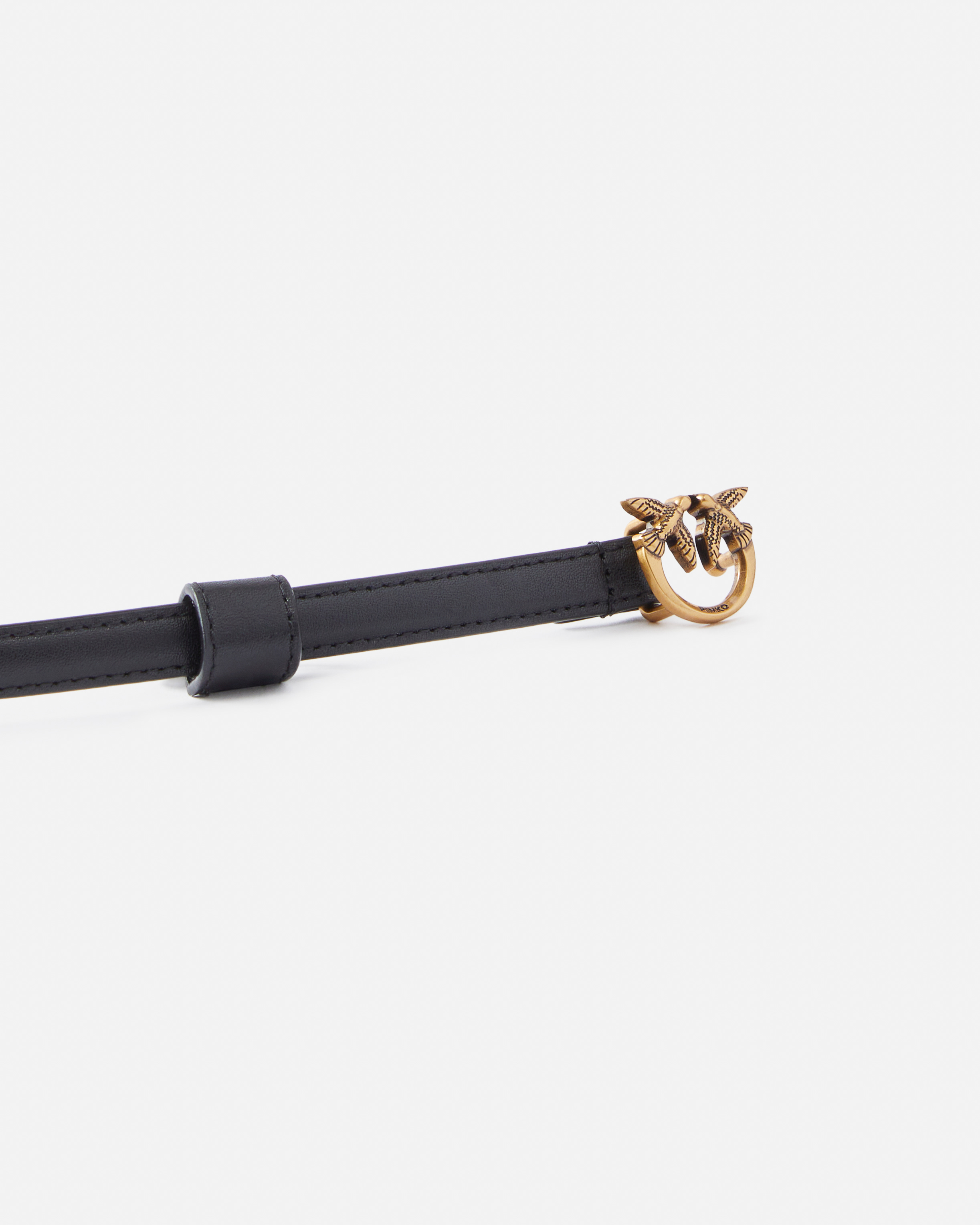 Pinko Fine Ceinture Avec Boucle Love Birds 1 Cm In Black-antique Gold