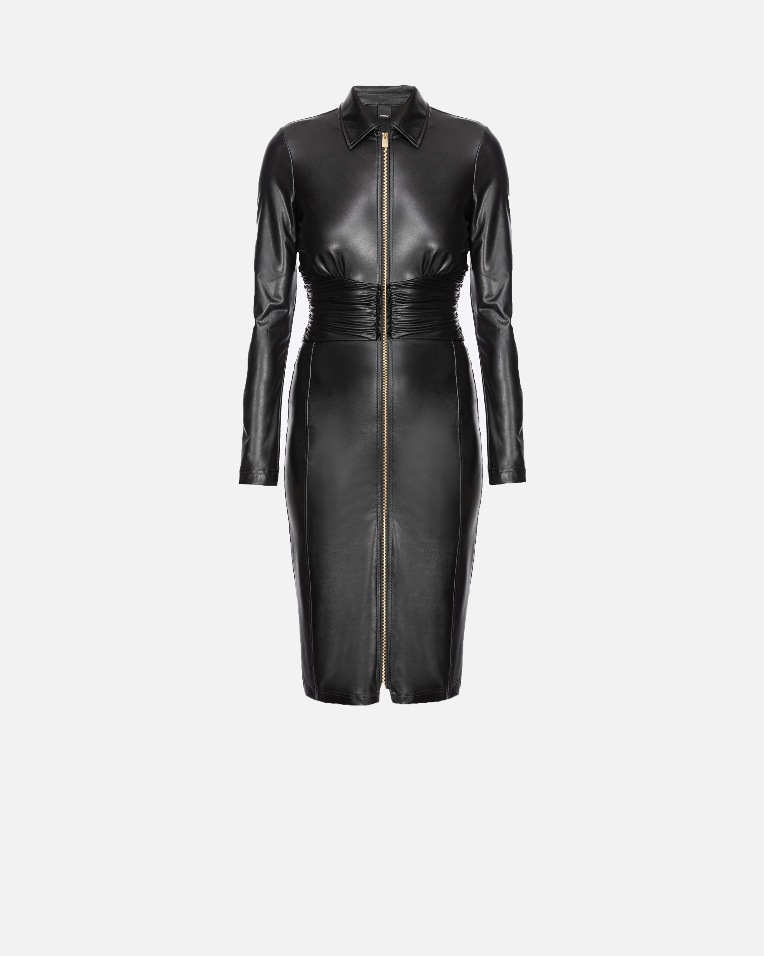 Pinko Calf-length Leather-effect Dress In Limo Black