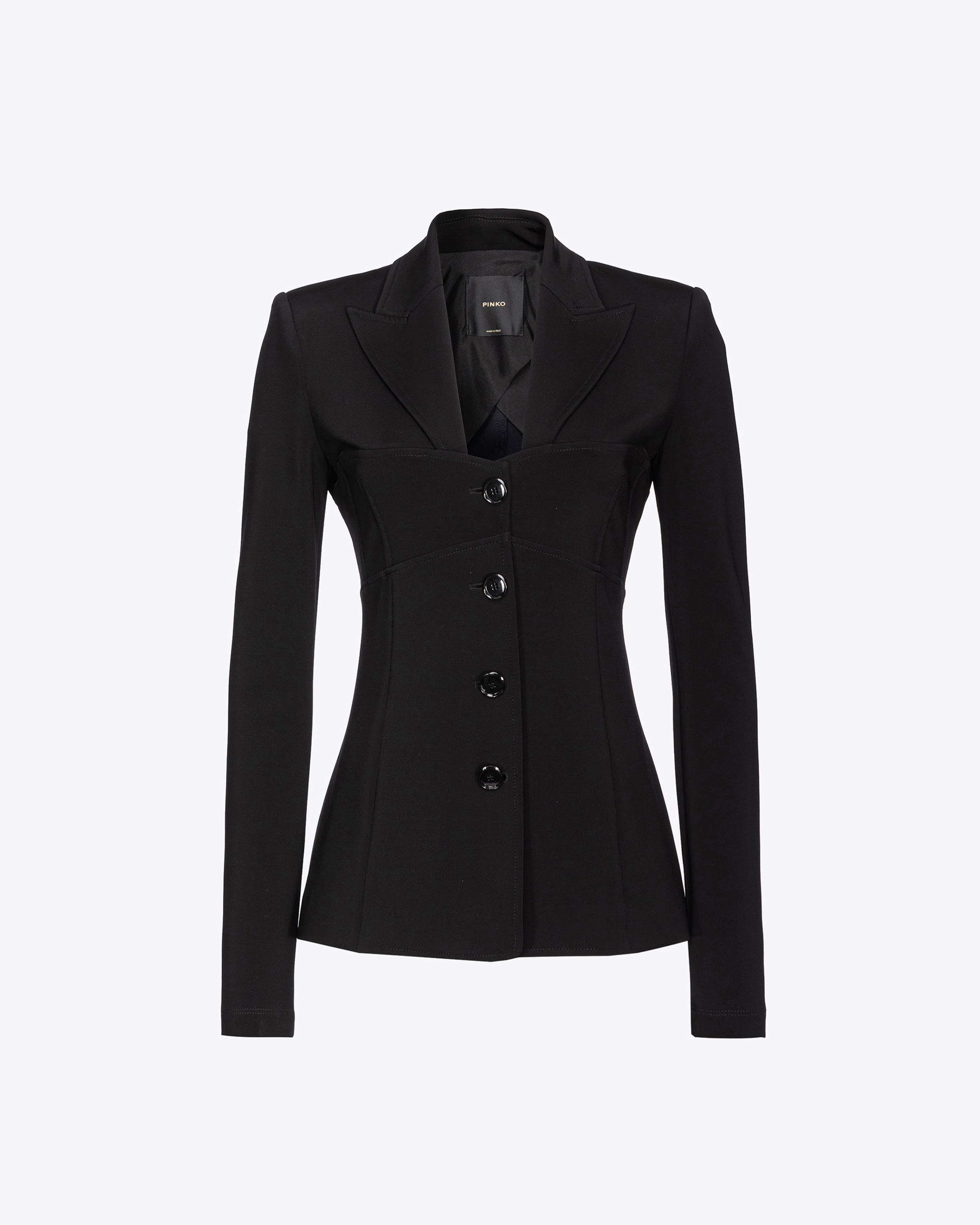 Pinko Flowing Technical Fabric Blazer With Topstitching In Limo Black