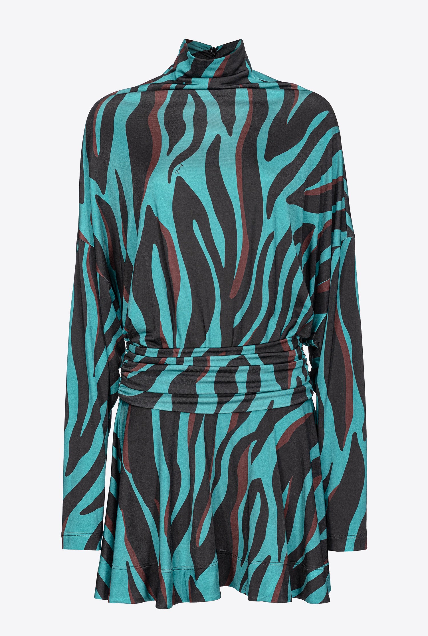 Pinko Zebra-print Belted Minidress In Vert/noir/bordeaux