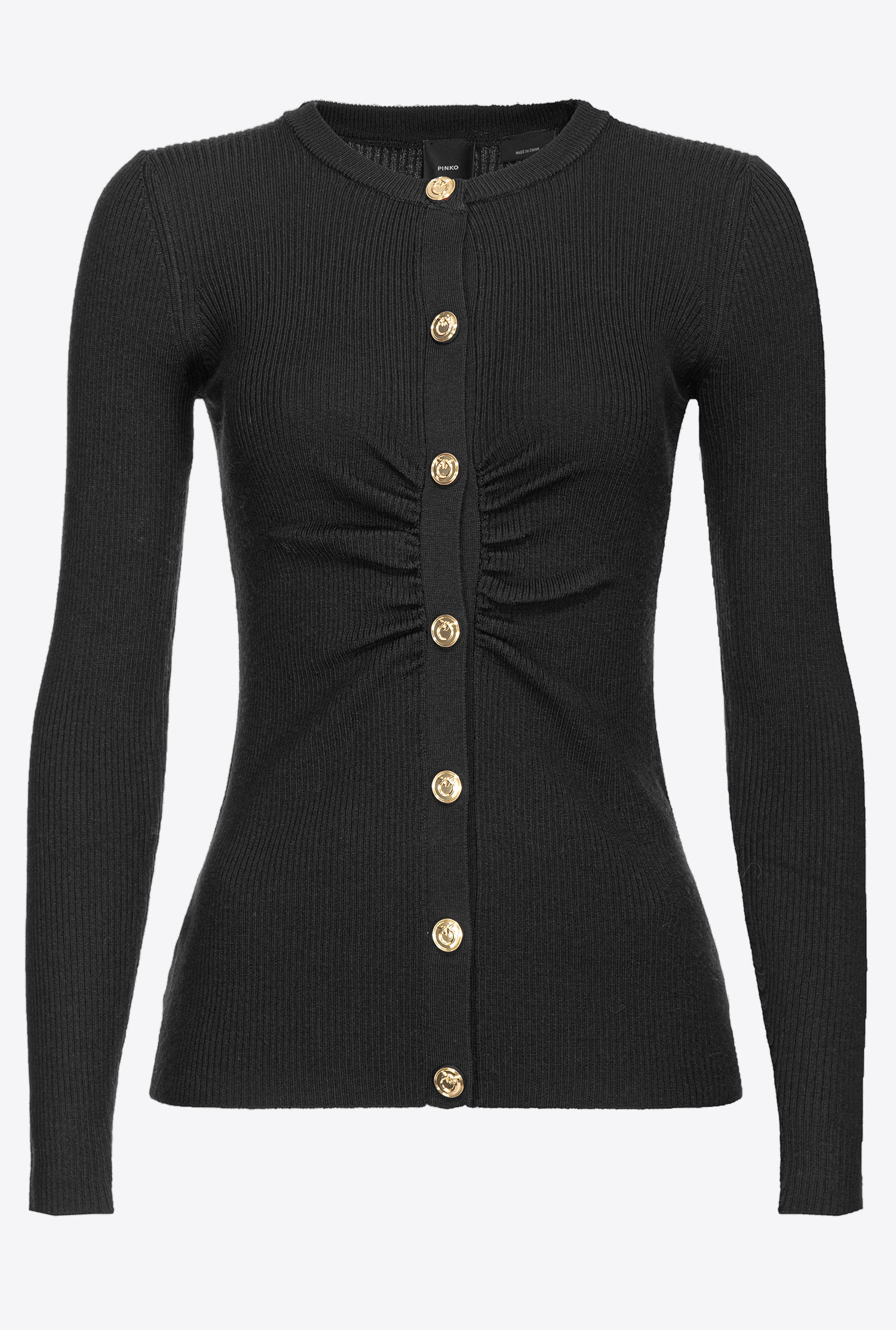 Pinko Buttoned Ribbed Knit Cardigan In Noir Limousine