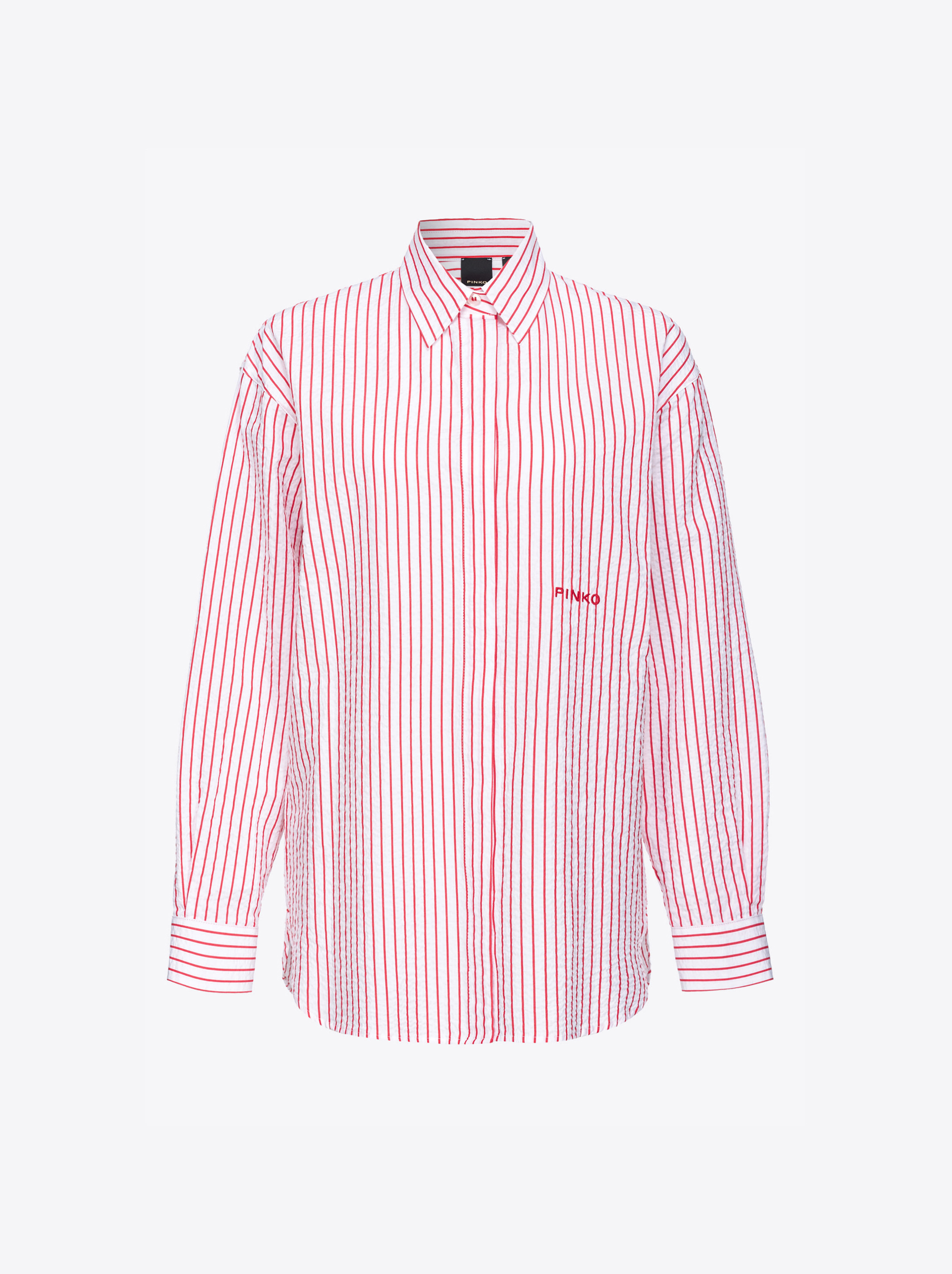 Shop Pinko Camicia Seersucker A Righe In White/red