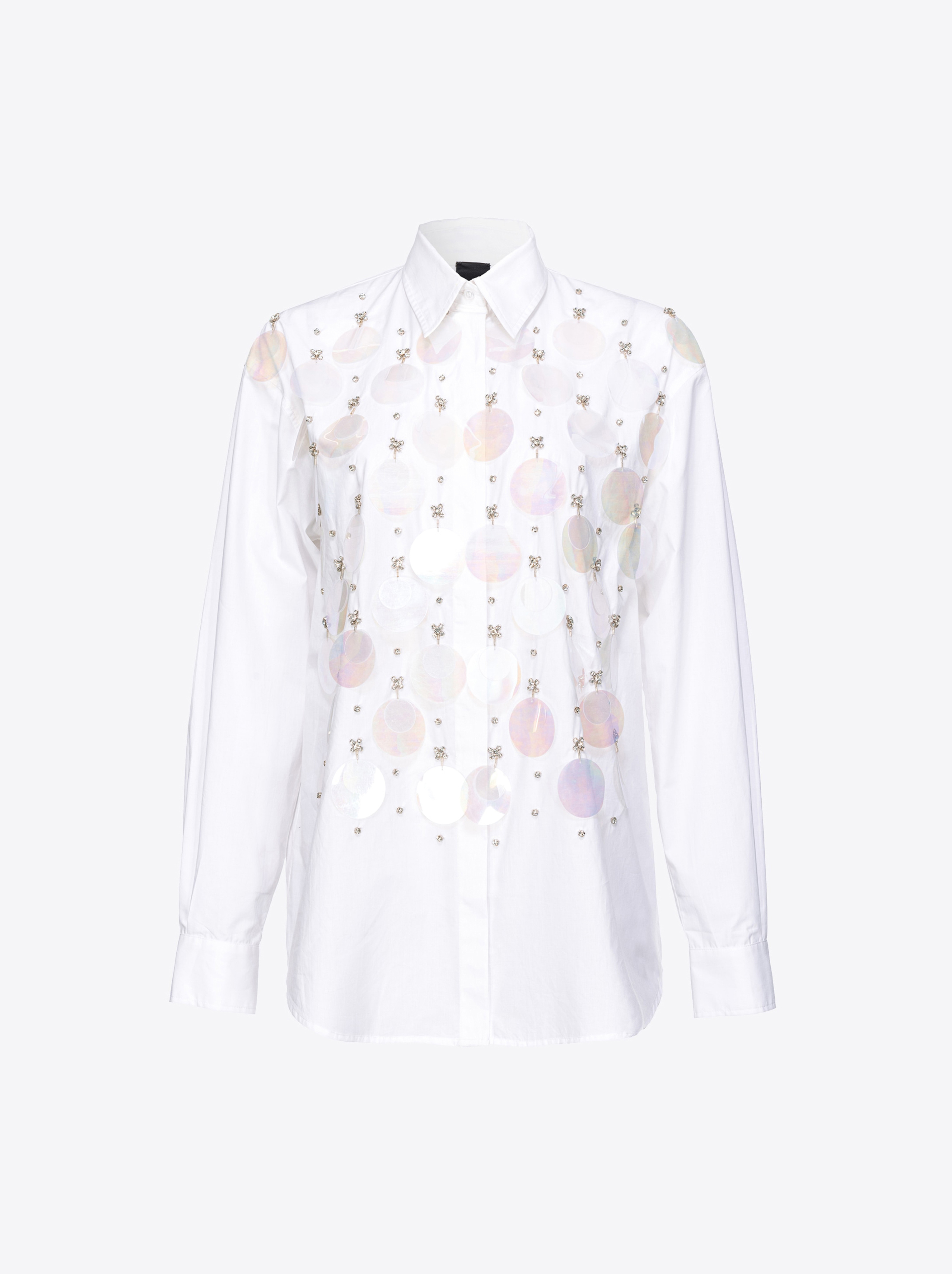 Pinko Poplin Shirt With Sequin Embroidery In Bright White