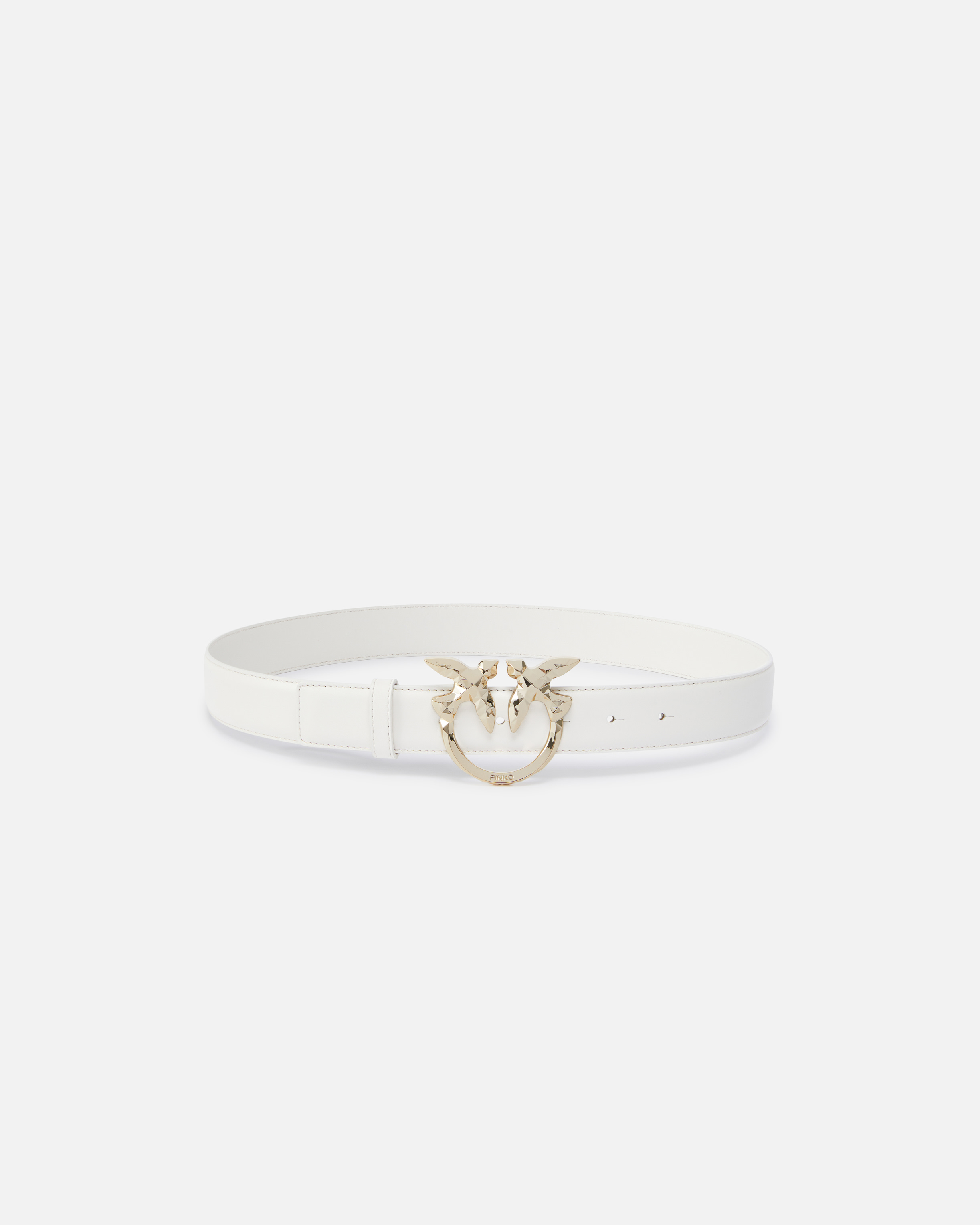 Pinko Love Berry Leather Belt With Love Birds Buckle In Faded Sand Beige-light Gold
