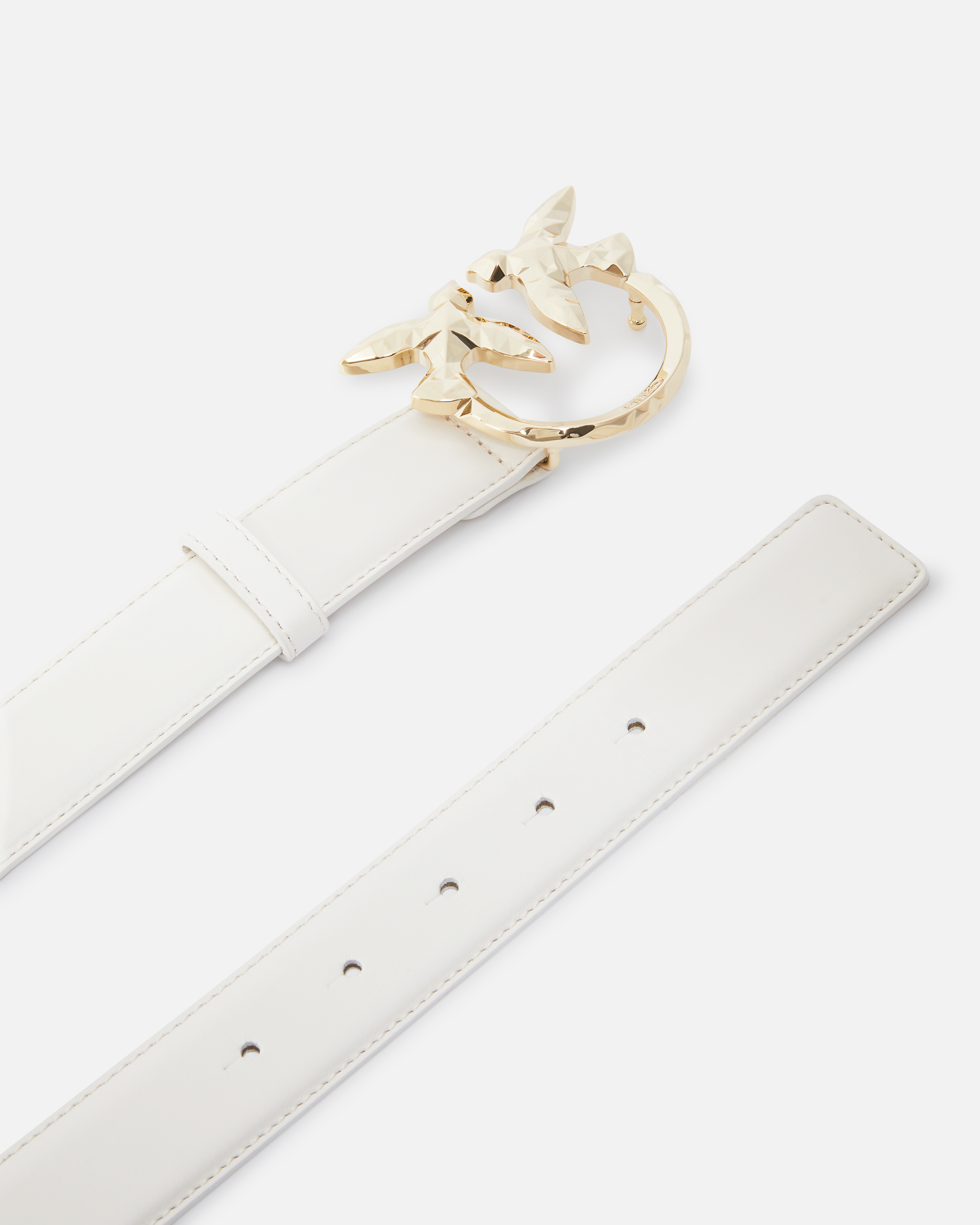 Pinko Love Berry Leather Belt With Love Birds Buckle In Faded Sand Beige-light Gold