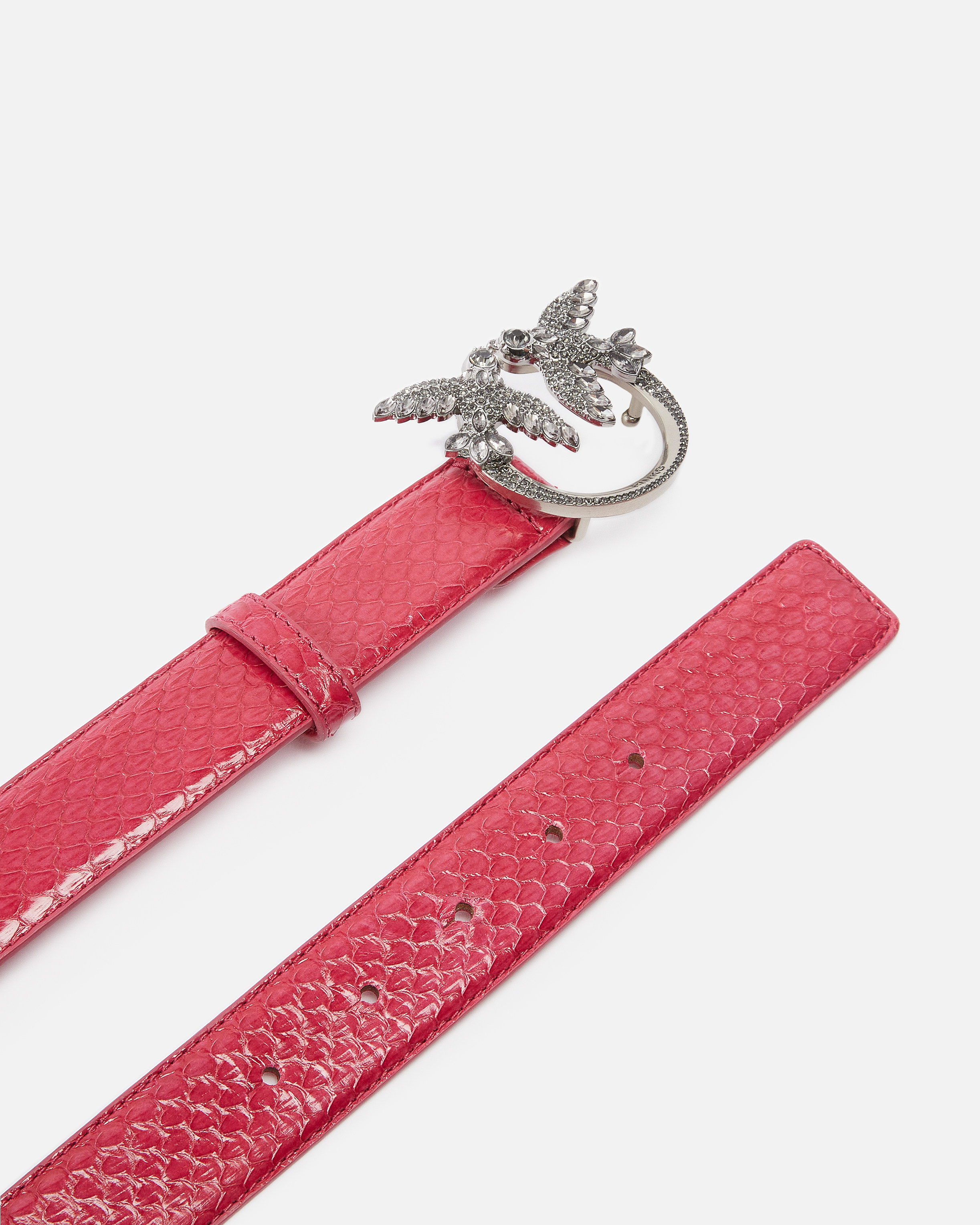 Pinko Galleria 3-cm Belt In Glossy Python Skin In Pink