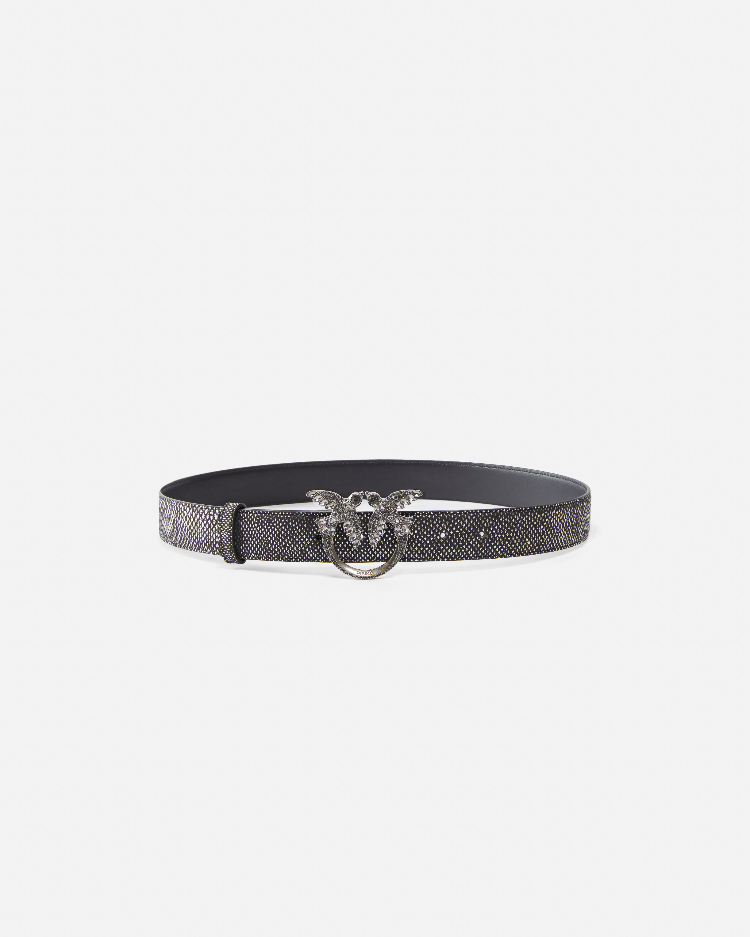 Pinko 3cm Laminated Python Belt With Rhinestone Buckle  Galleria. In Black-old Silver