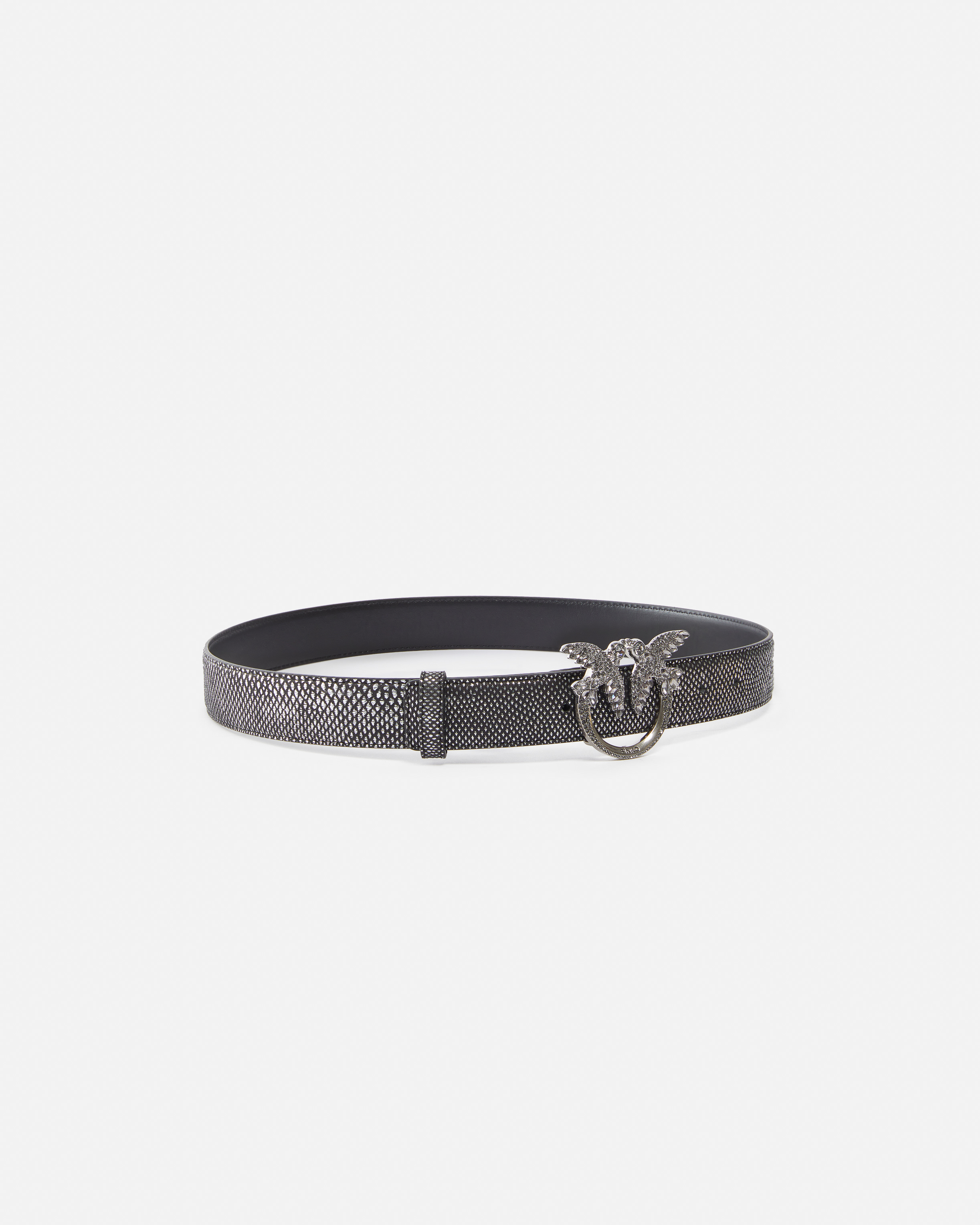 Pinko 3cm Laminated Python Belt With Rhinestone Buckle  Galleria. In Black-old Silver