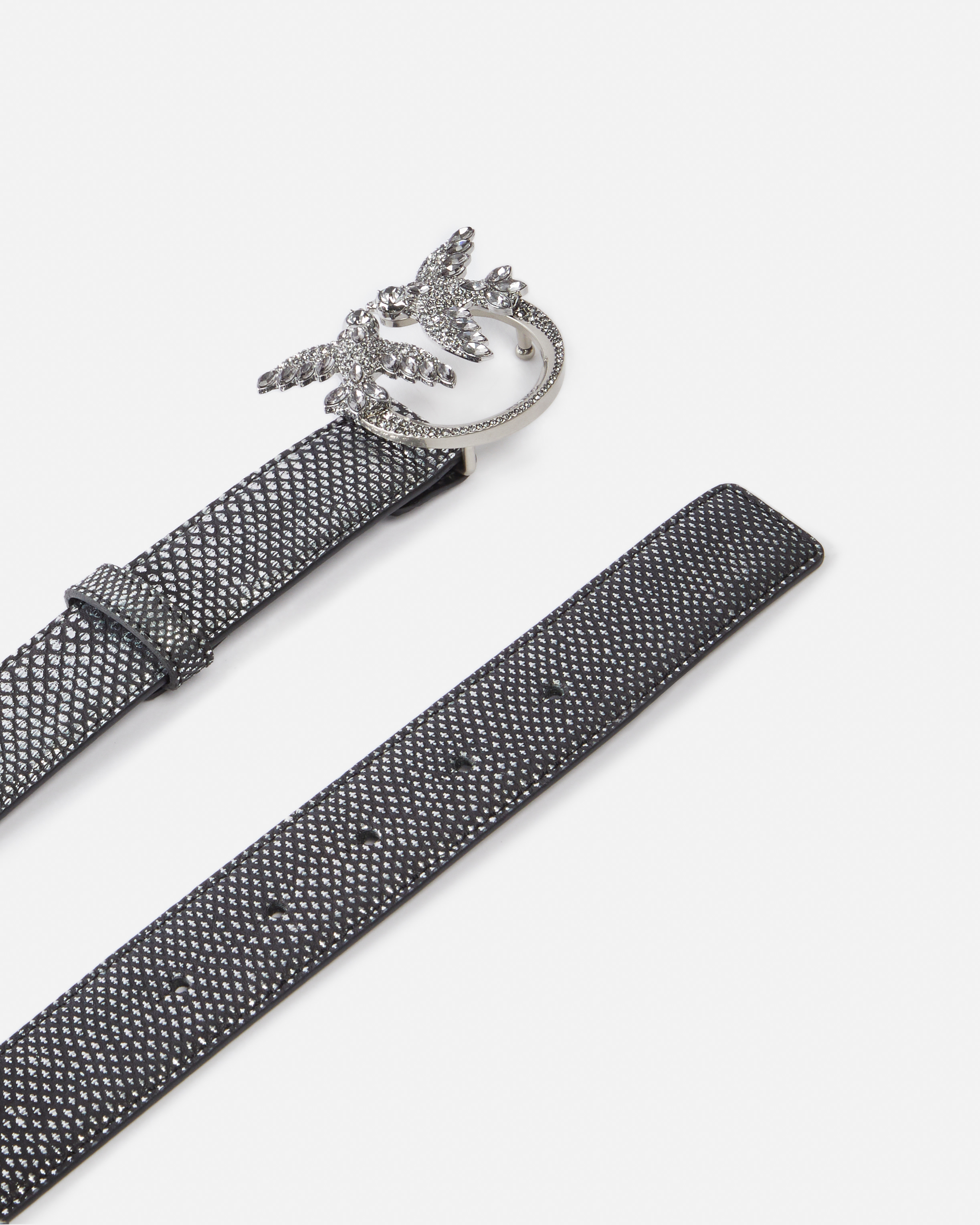Pinko 3cm Laminated Python Belt With Rhinestone Buckle  Galleria. In Black-old Silver