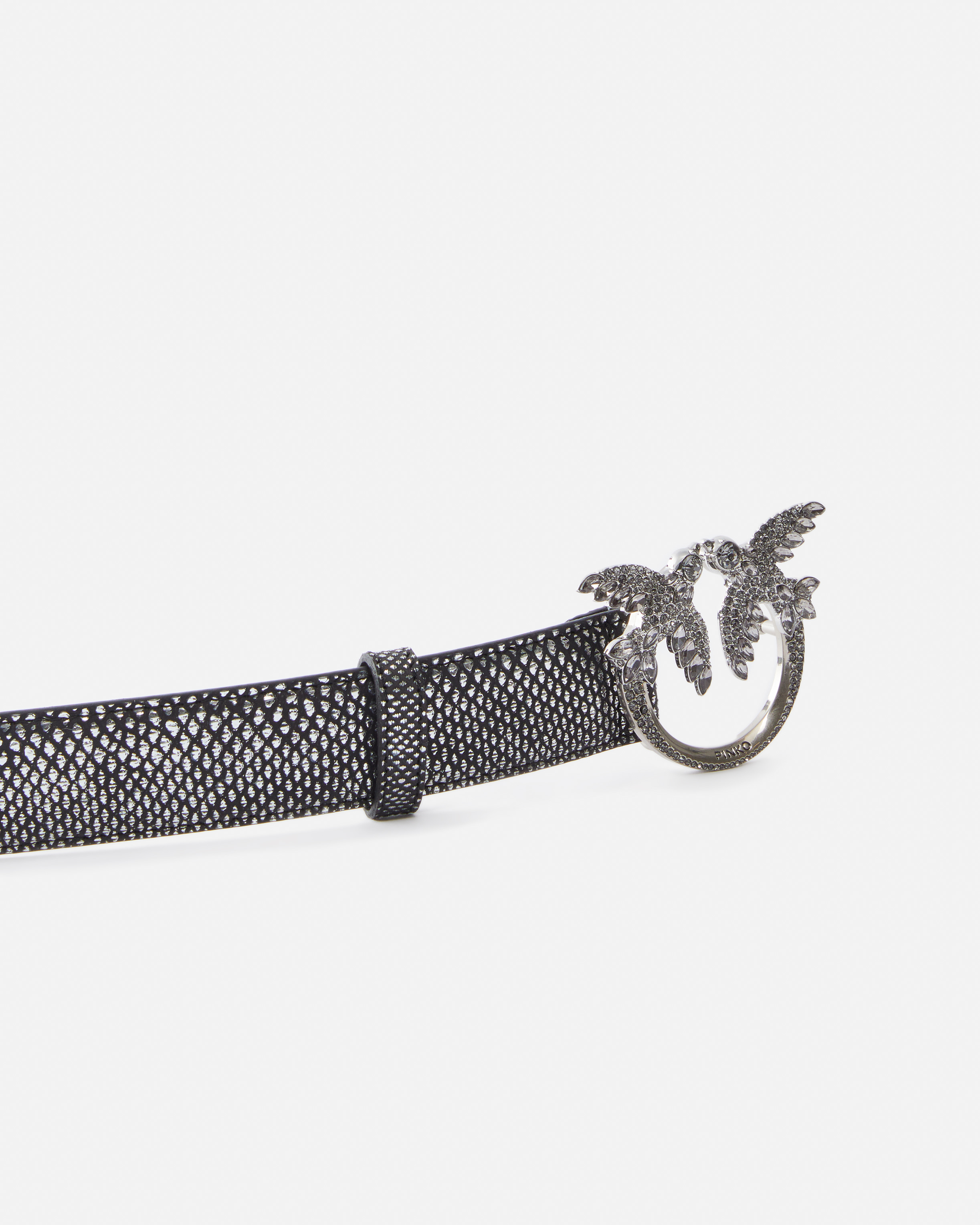 Pinko 3cm Laminated Python Belt With Rhinestone Buckle  Galleria. In Black-old Silver