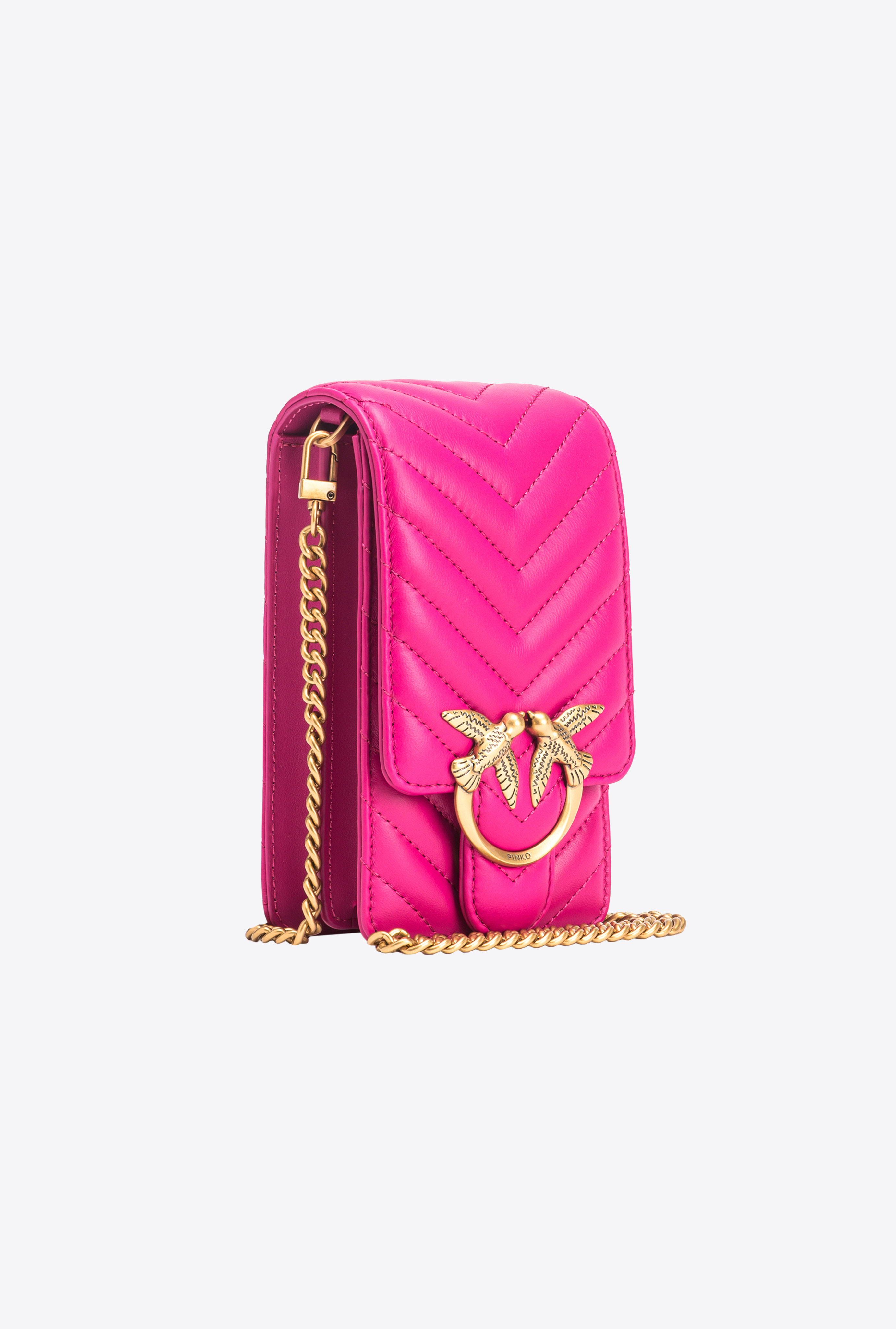 Shop Pinko Chevron Nappa Leather Smartphone Case In  Pink-antique Gold