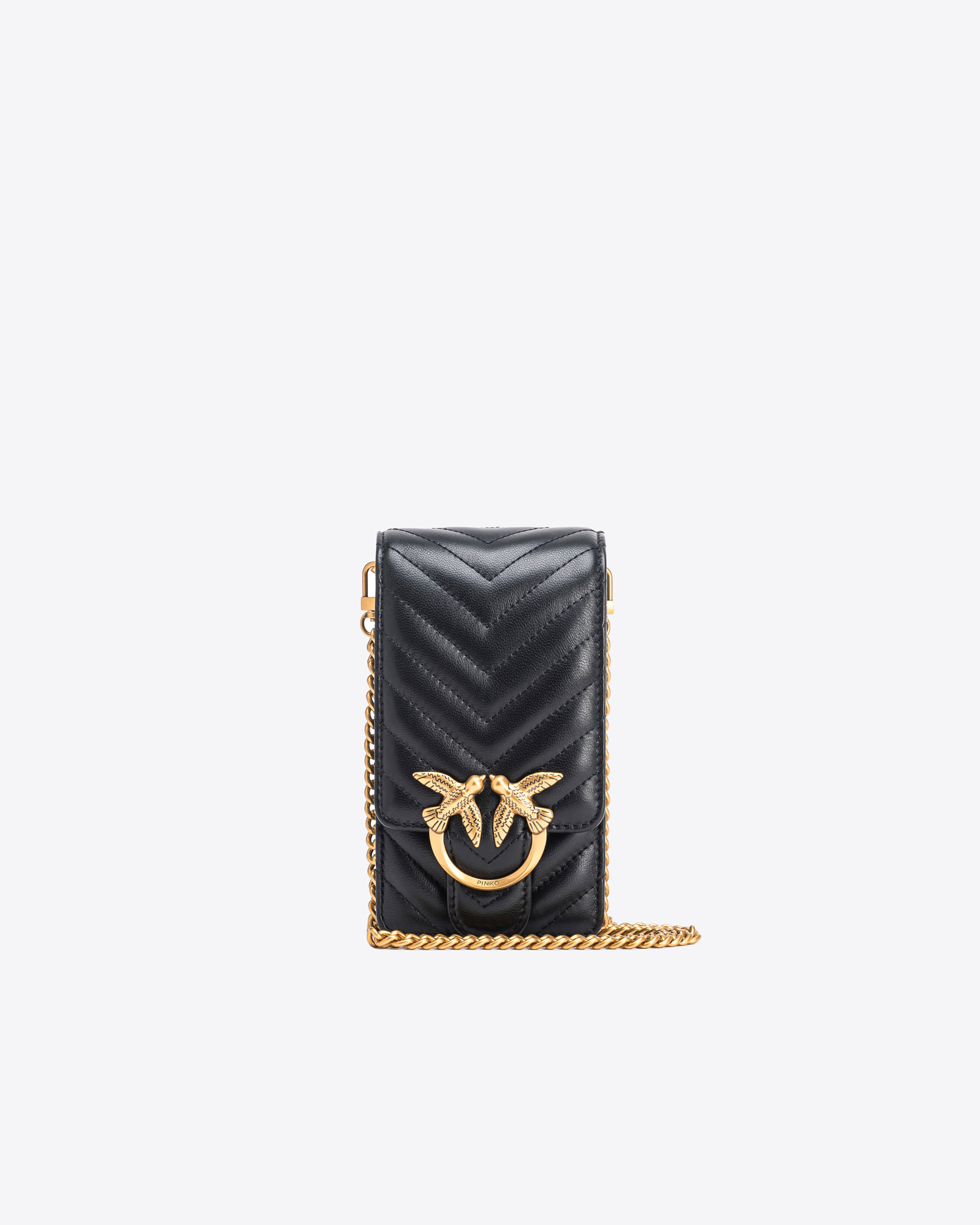 Pinko Chevron Nappa Leather Smartphone Case In Black-antique Gold