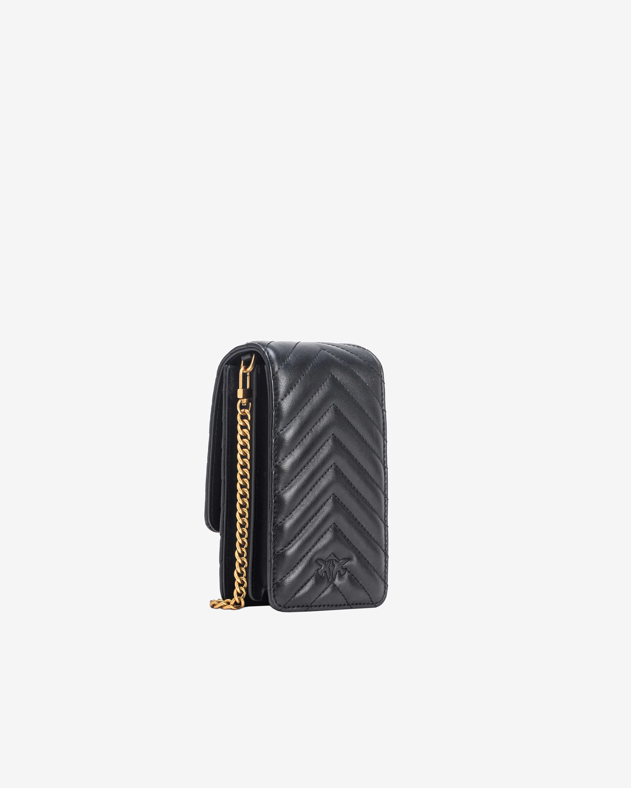 Pinko Chevron Nappa Leather Smartphone Case In Black-antique Gold