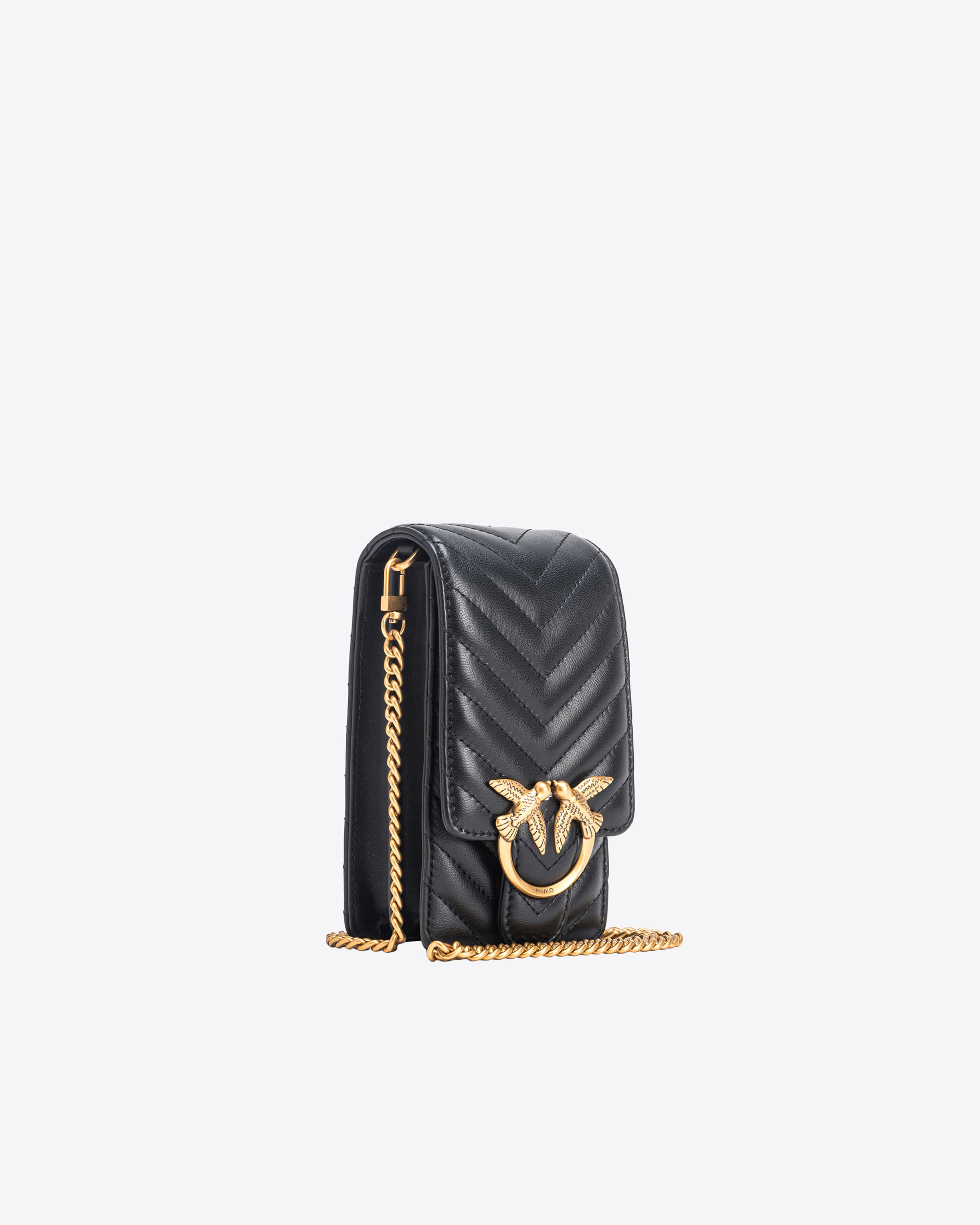 Pinko Chevron Nappa Leather Smartphone Case In Black-antique Gold