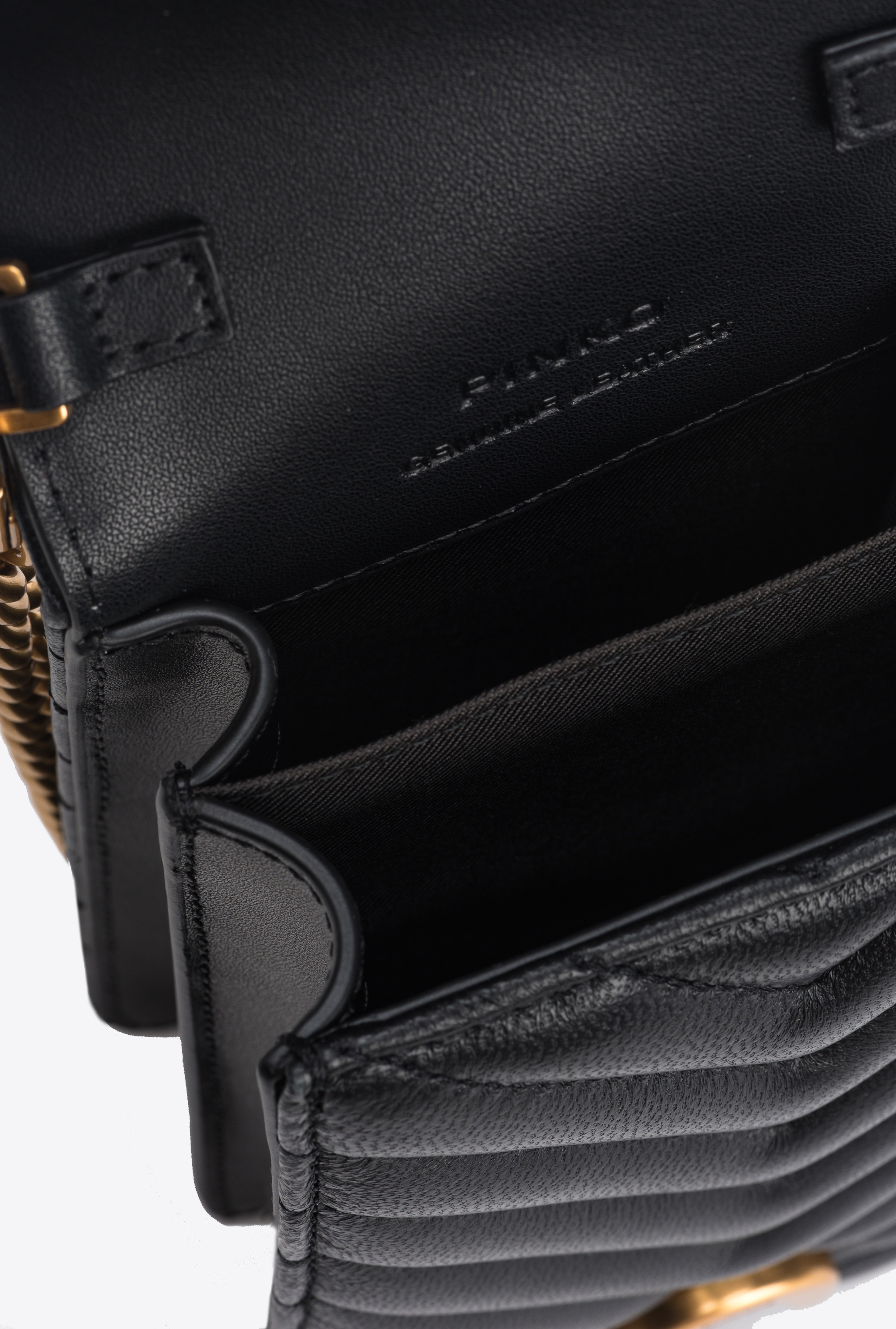 Pinko Chevron Nappa Leather Smartphone Case In Black-antique Gold
