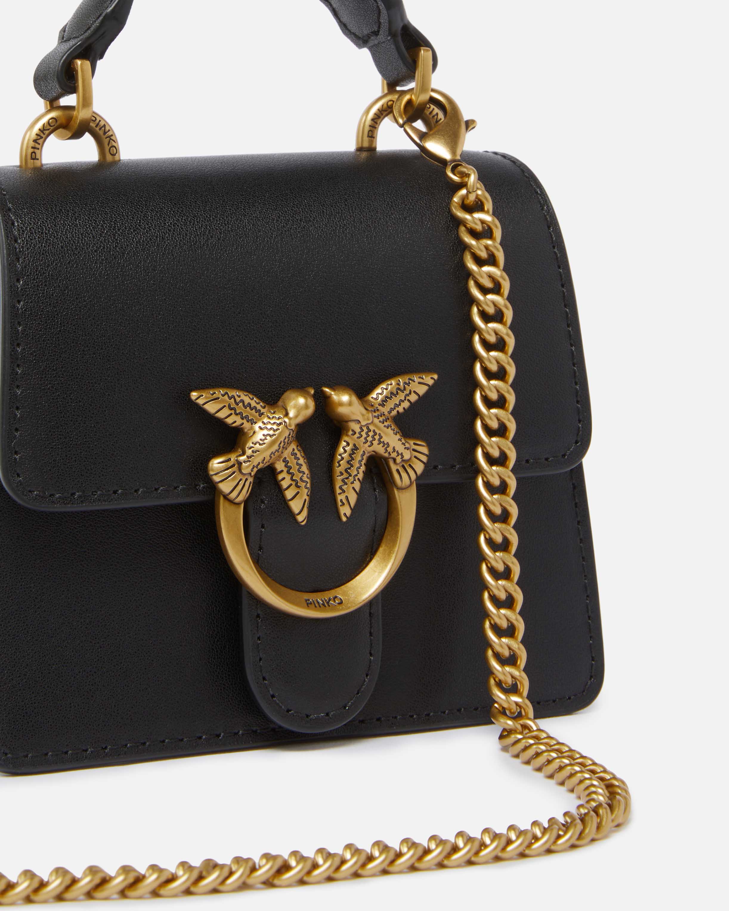 Shop Pinko Micro Love Bag One Light À Anse Supérieure In Black-antique Gold