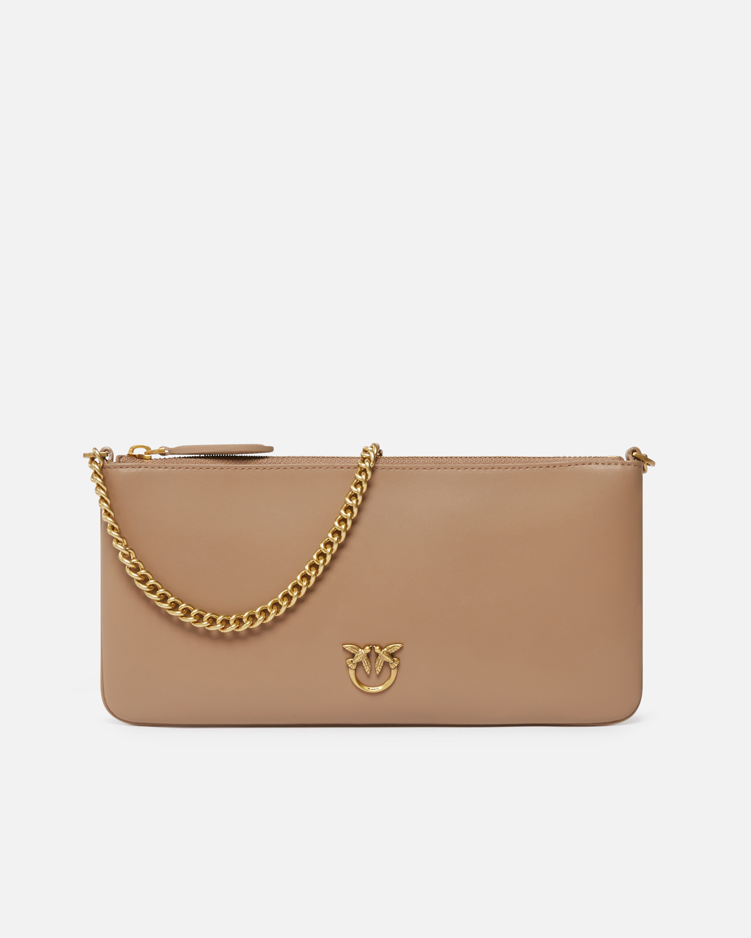 Shop Pinko Horizontal Flat Bag In Leather In Ginger Biscuit-antique Gold