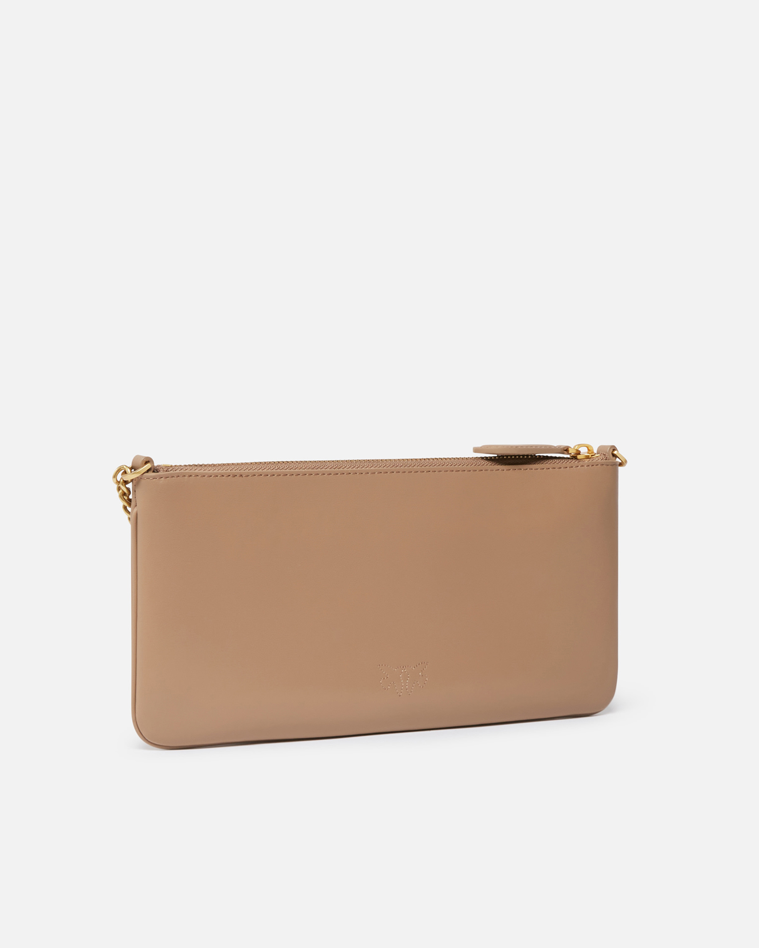 Shop Pinko Horizontal Flat Bag In Leather In Ginger Biscuit-antique Gold