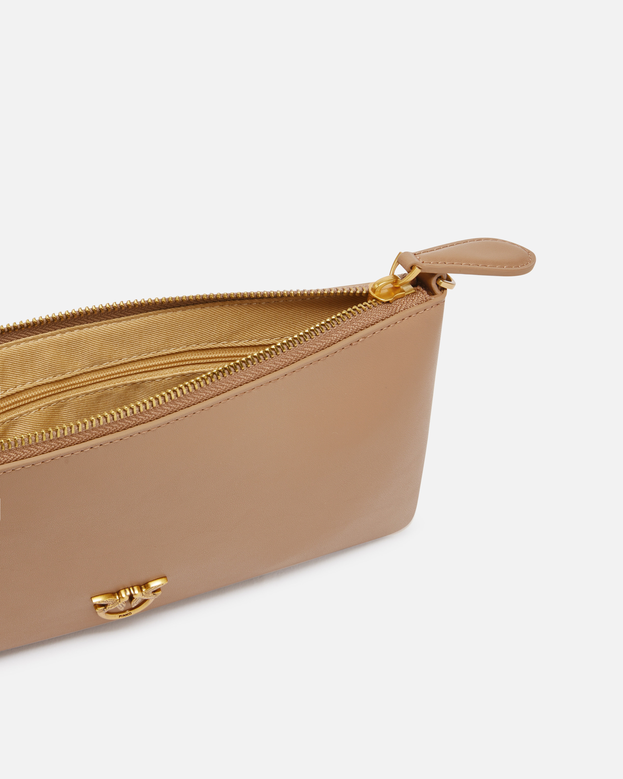 Shop Pinko Horizontal Flat Bag In Leather In Ginger Biscuit-antique Gold