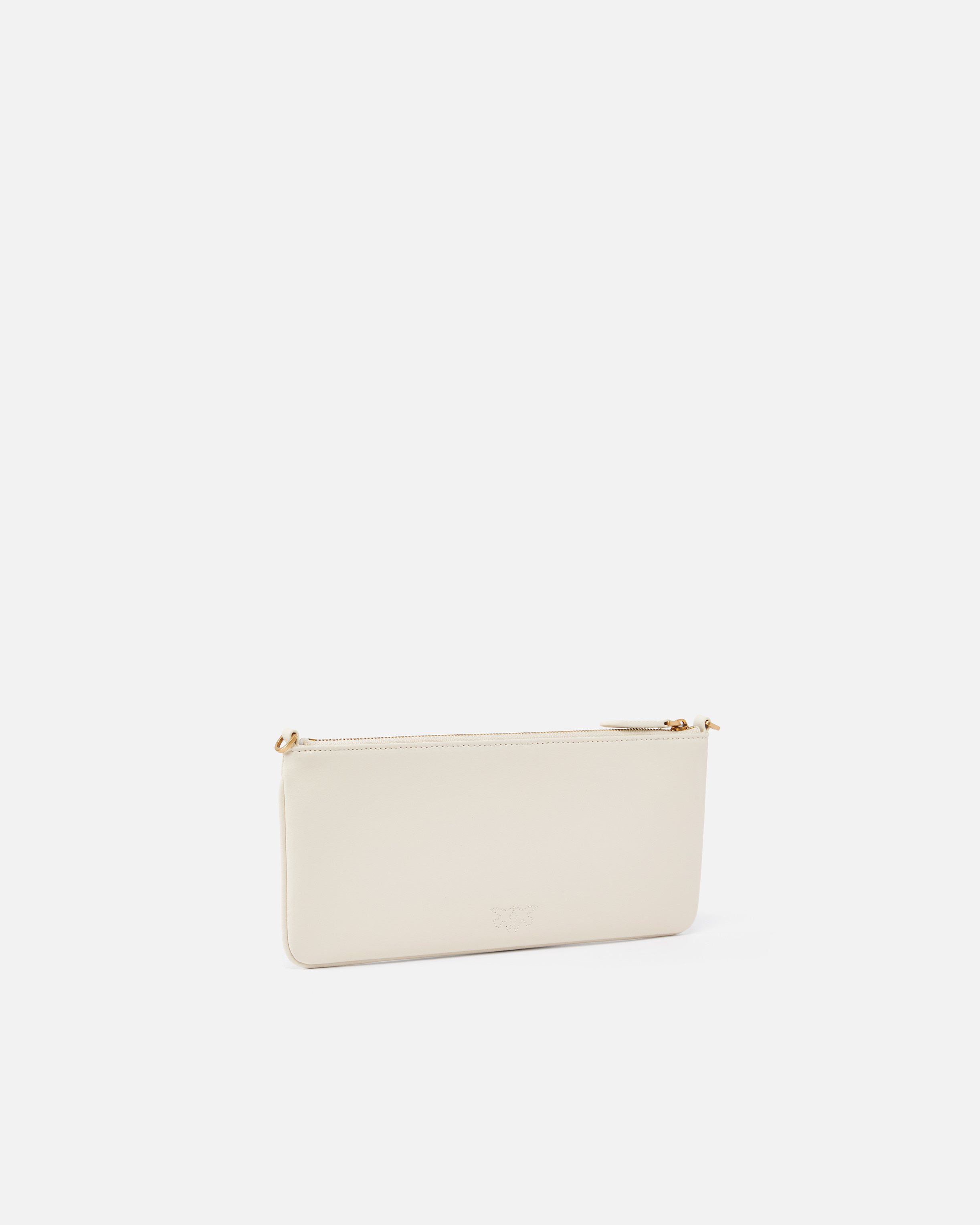 Pinko Horizontal Flat Bag In Leather In White+white-antique Gold
