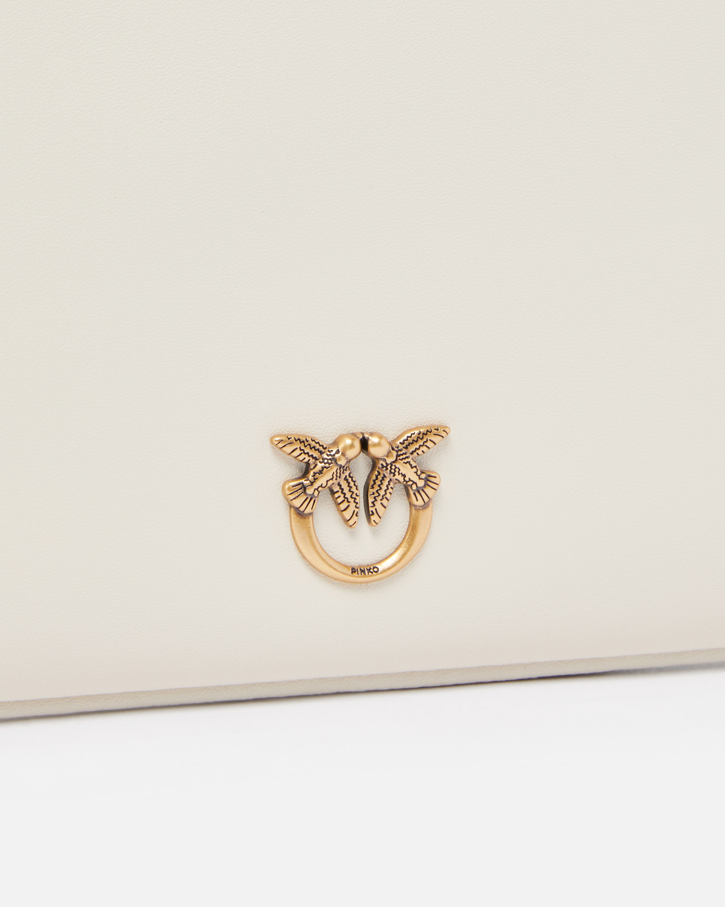 Pinko Horizontal Flat Bag In Leather In White+white-antique Gold