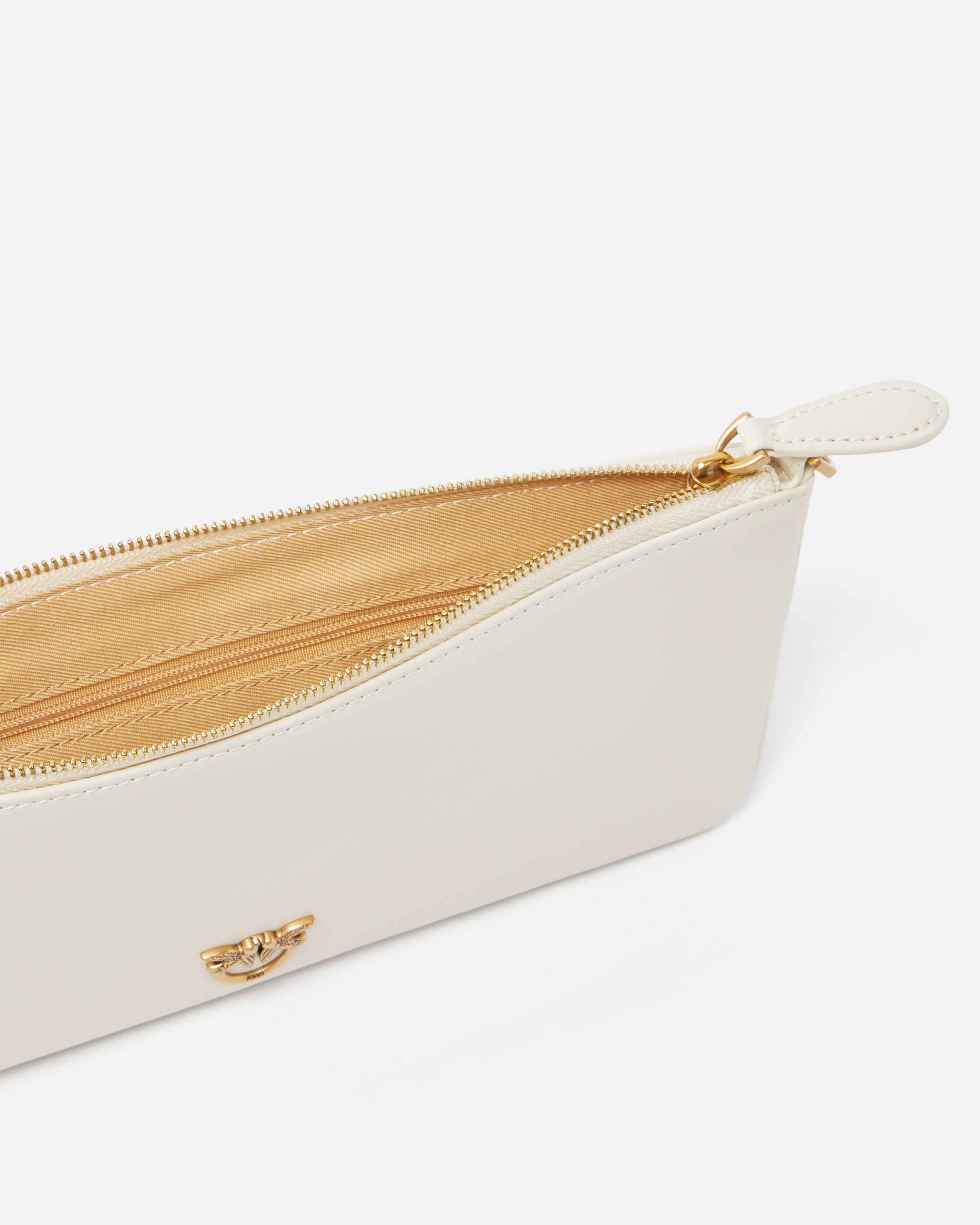 Pinko Horizontal Flat Bag In Leather In White+white-antique Gold