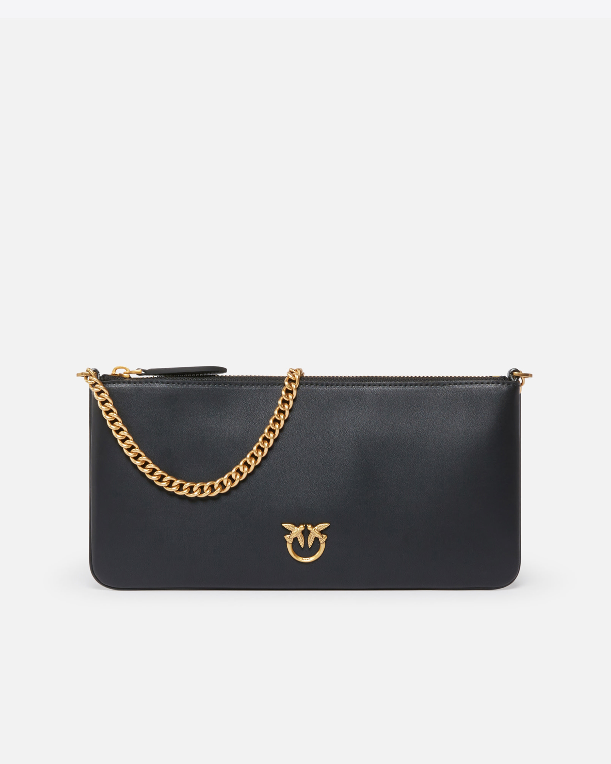 Shop Pinko Horizontal Flat Bag In Leather In Black-antique Gold