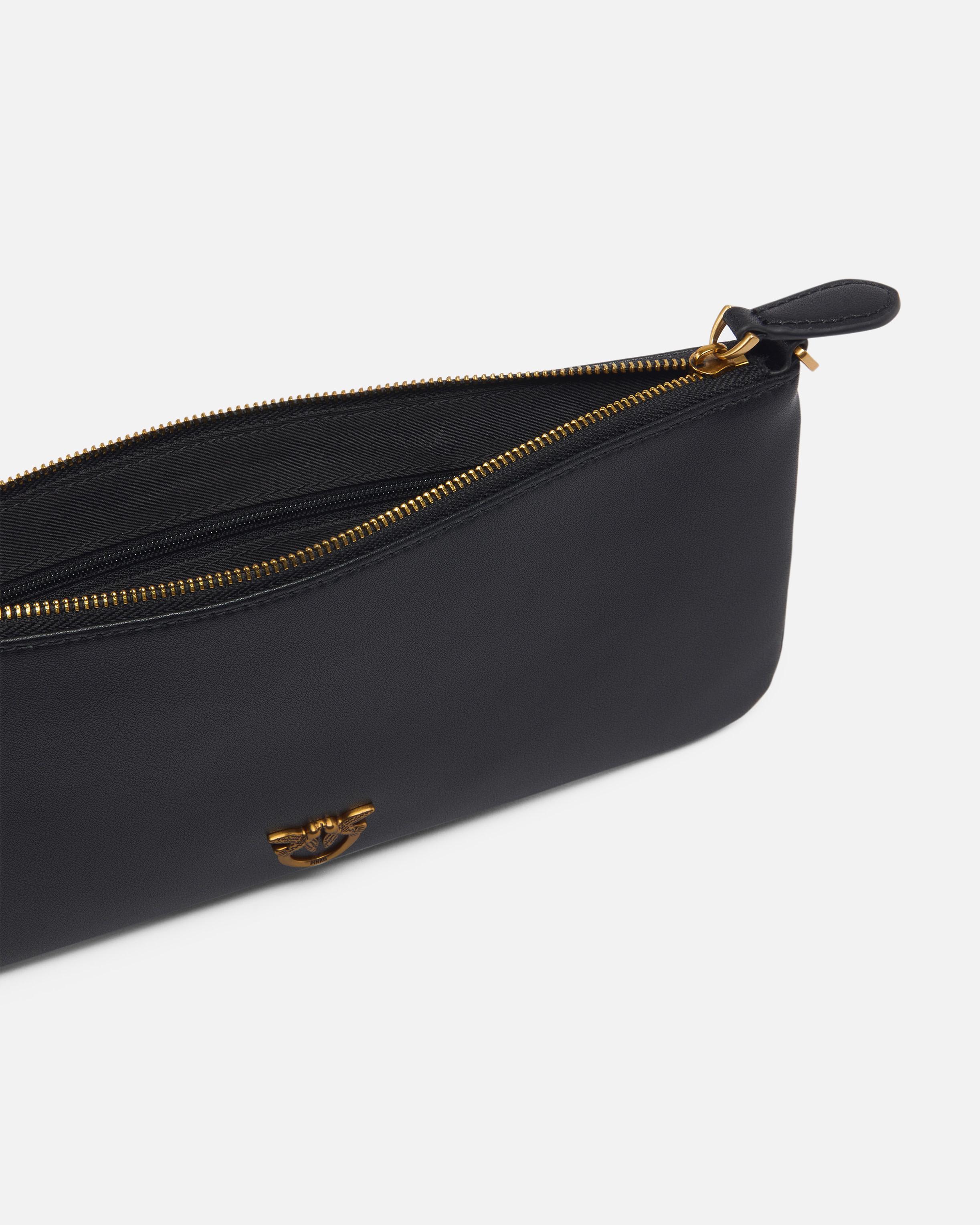 Shop Pinko Horizontal Flat Bag In Leather In Black-antique Gold