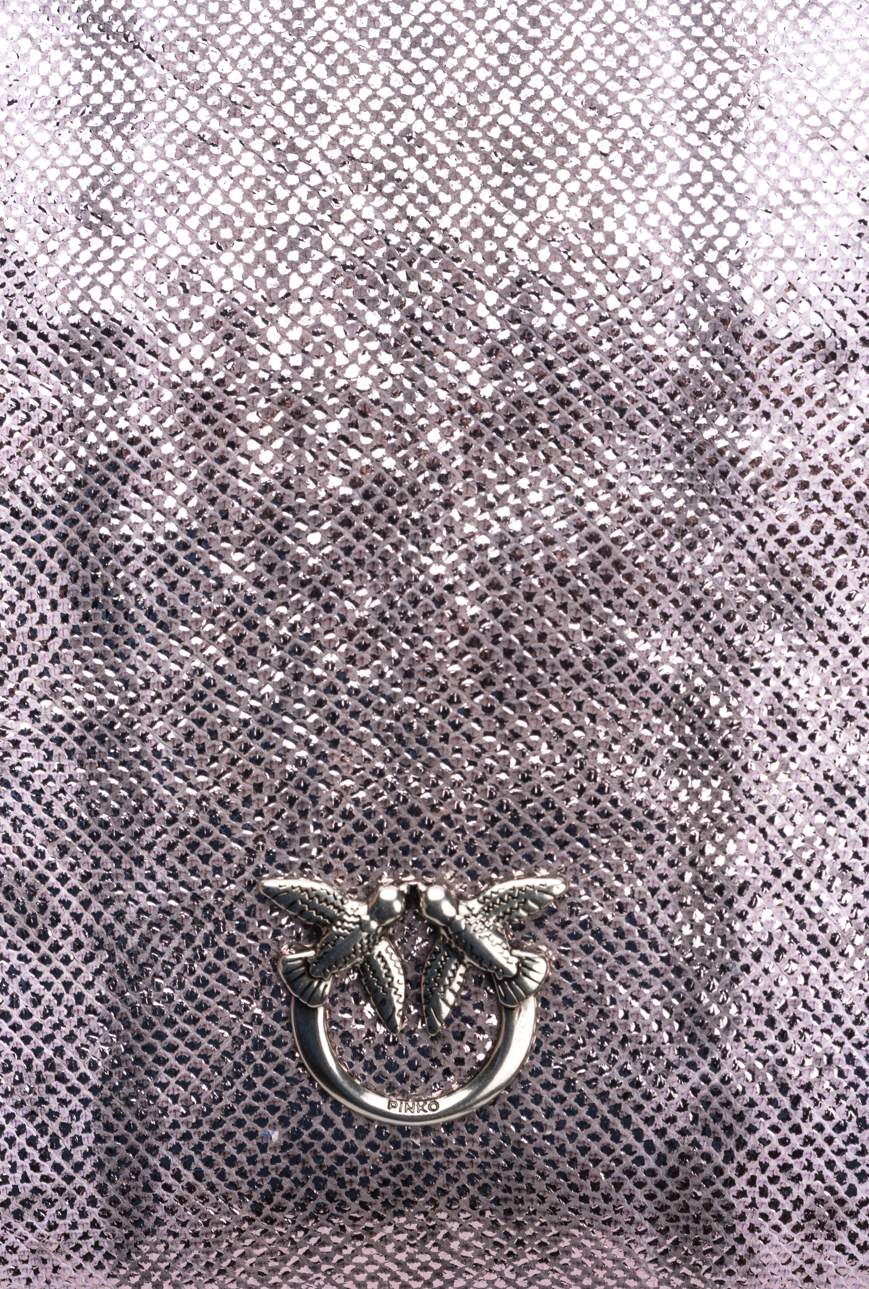 Pinko Galleria Horizontal Flat Crossbody Bag In Glittery Reptile Leather In Lilas-vieil Argent