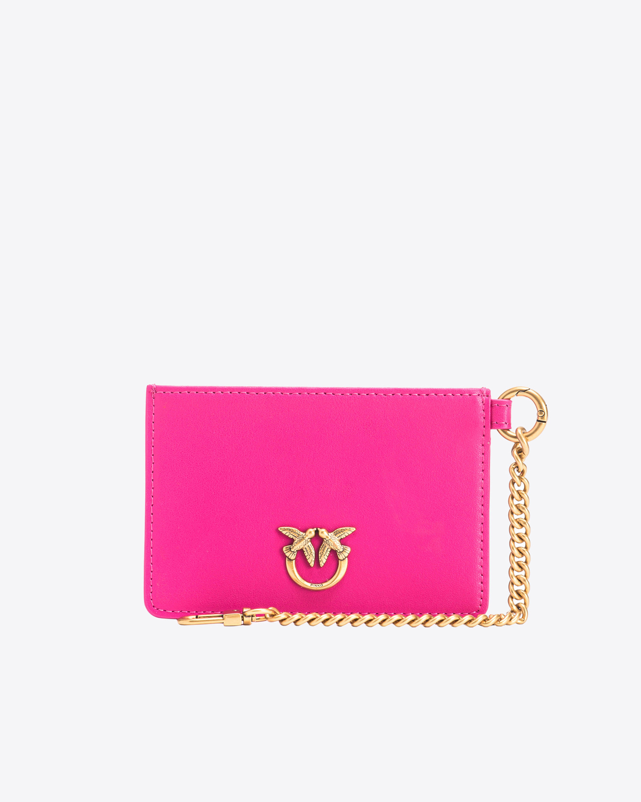 Shop Pinko Leather Card Holder With Chain In  Pink-antique Gold