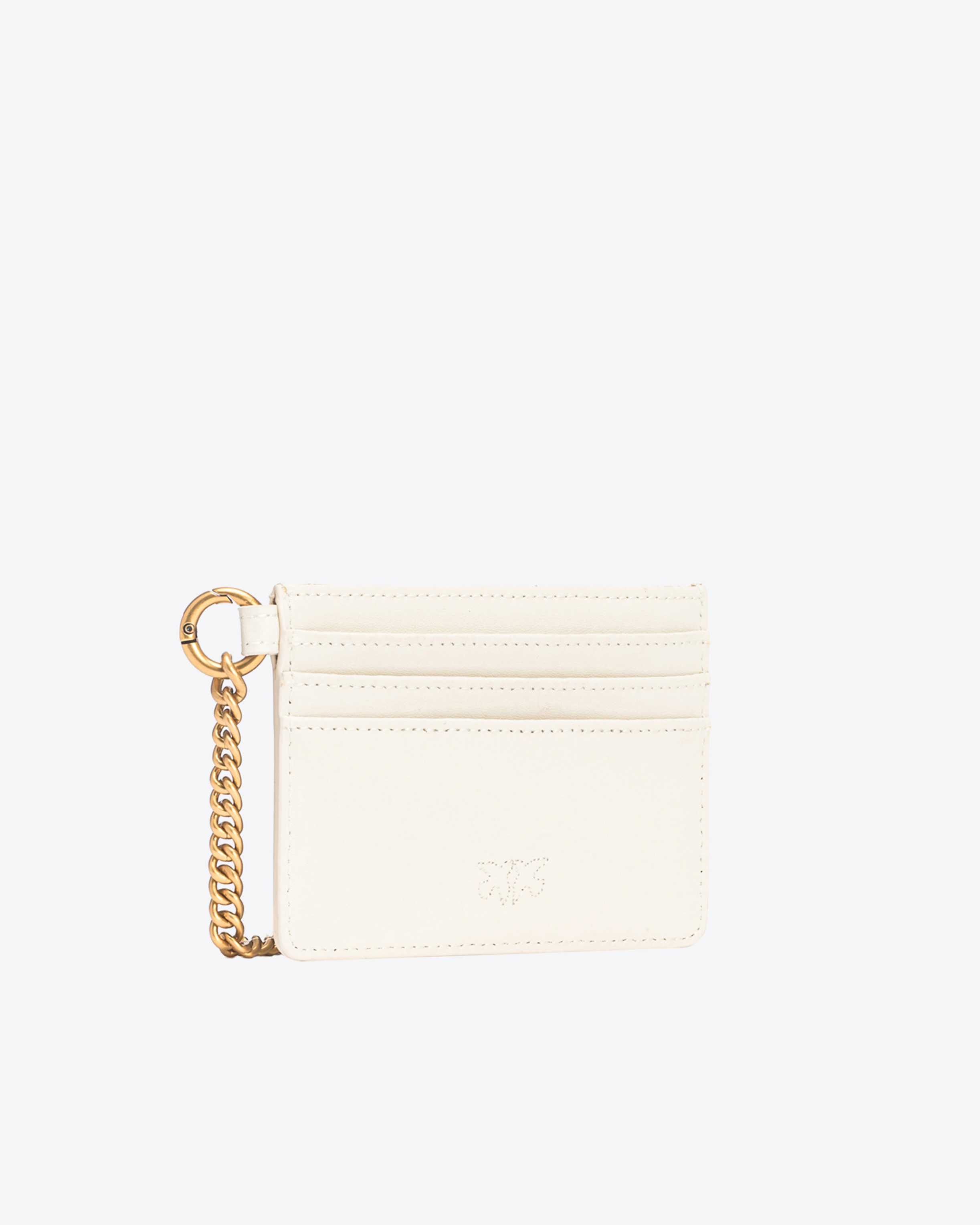 Pinko Leather Card Holder With Chain In White+white-antique Gold