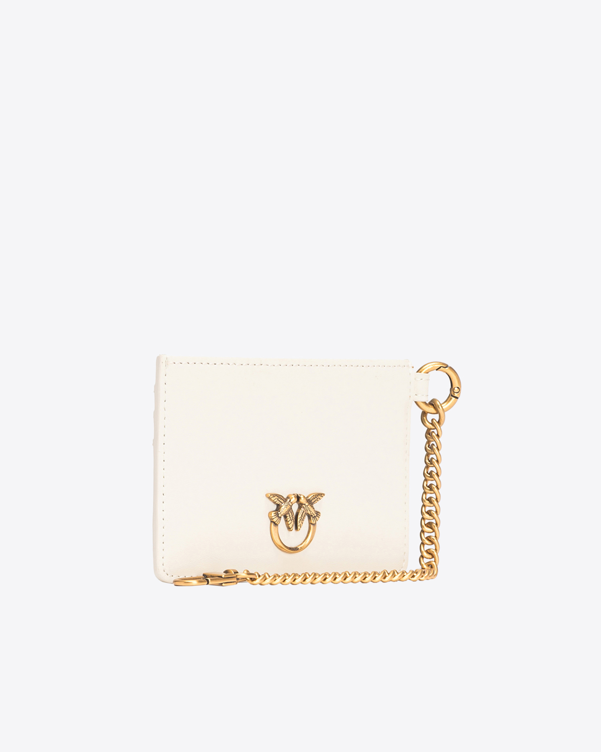 Pinko Leather Card Holder With Chain In White+white-antique Gold