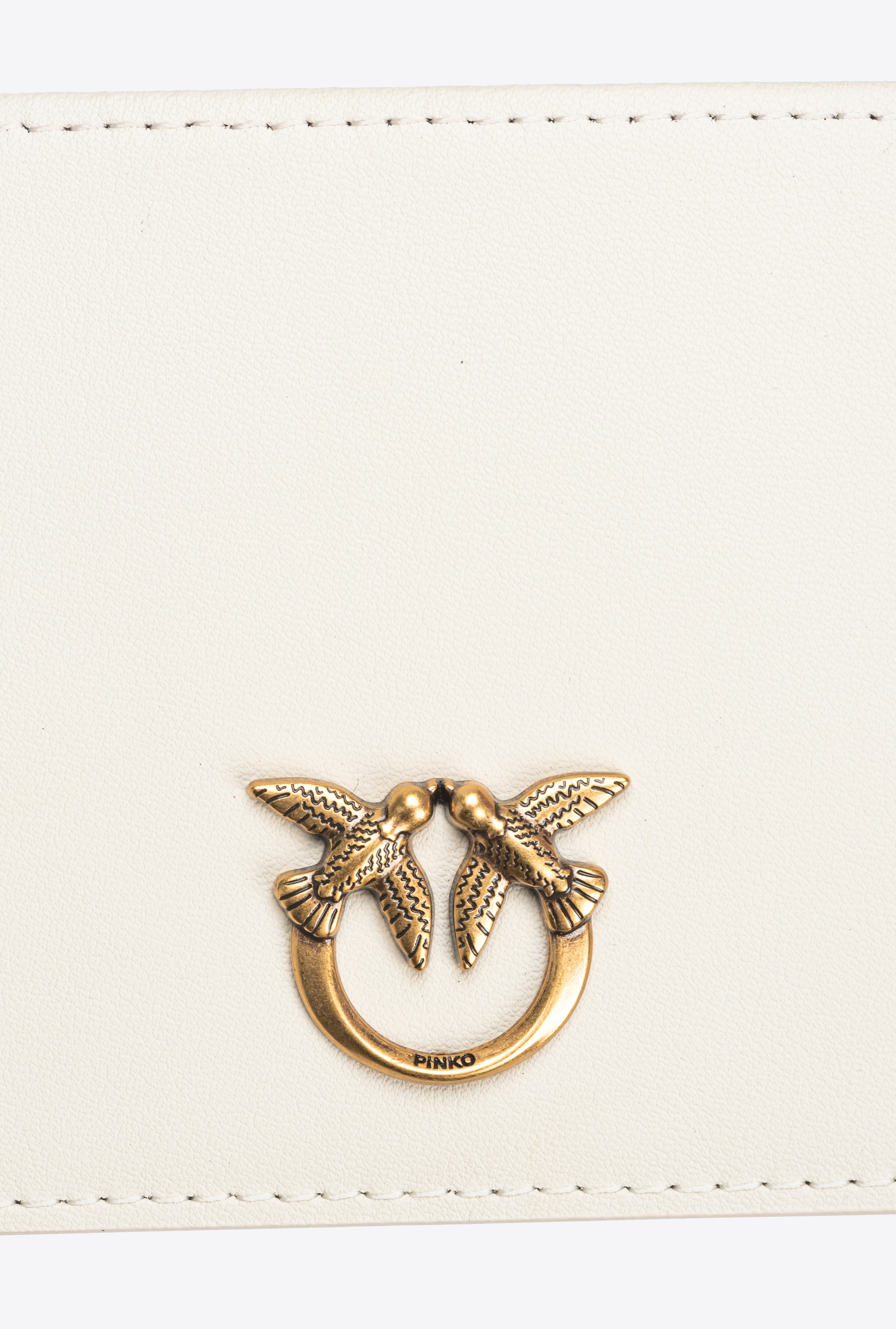 Pinko Leather Card Holder With Chain In White+white-antique Gold