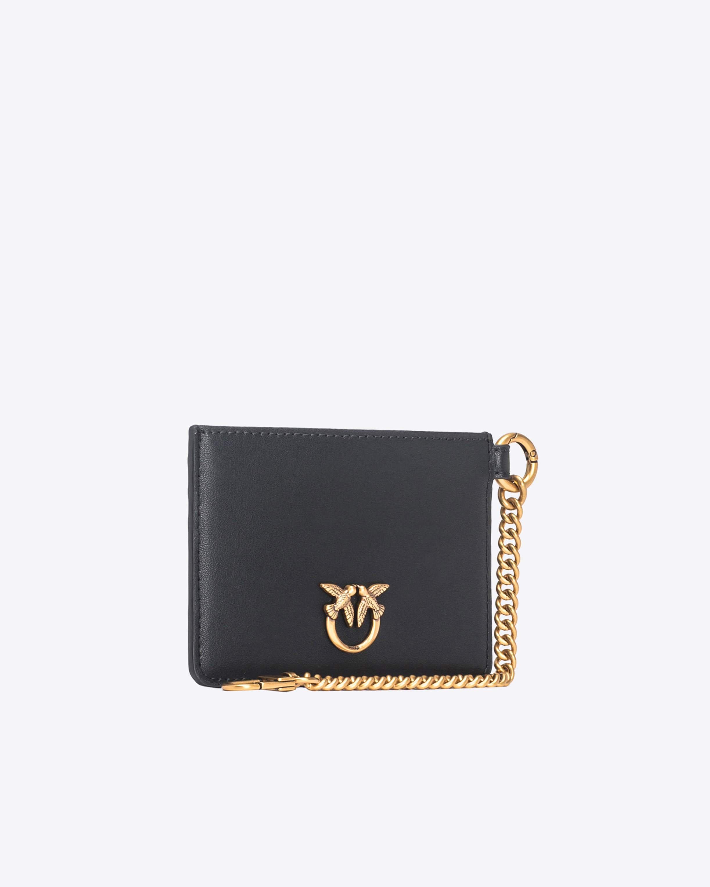 Pinko Porta Carte In Pelle Con Catenella In Noir-vieil Or