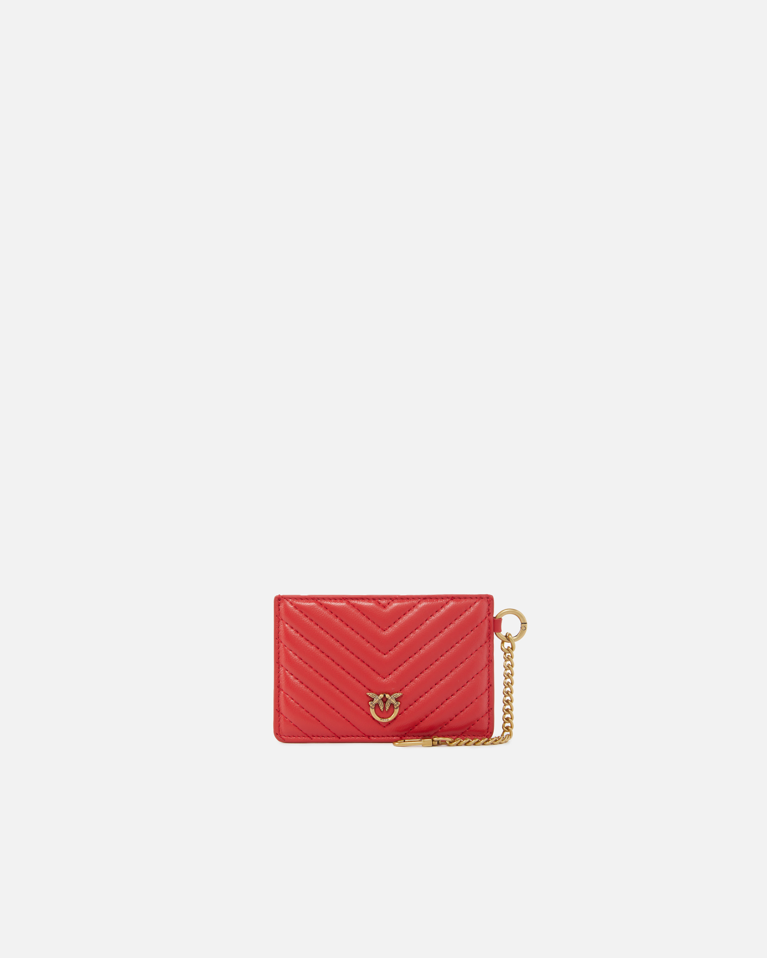Pinko Logo-plaque Quilted Leather Cardholder In Red-antique Gold