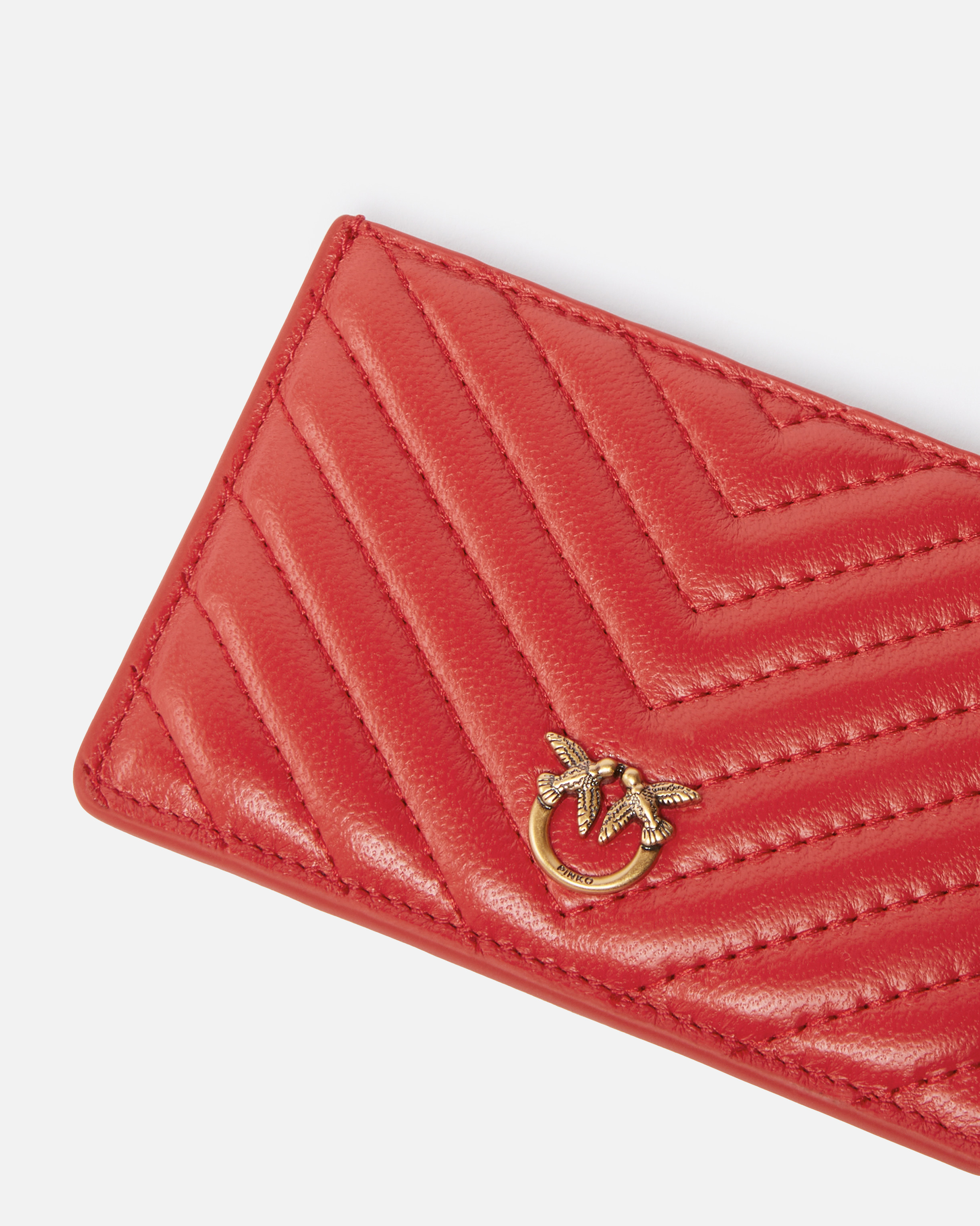 Pinko Logo-plaque Quilted Leather Cardholder In Red-antique Gold