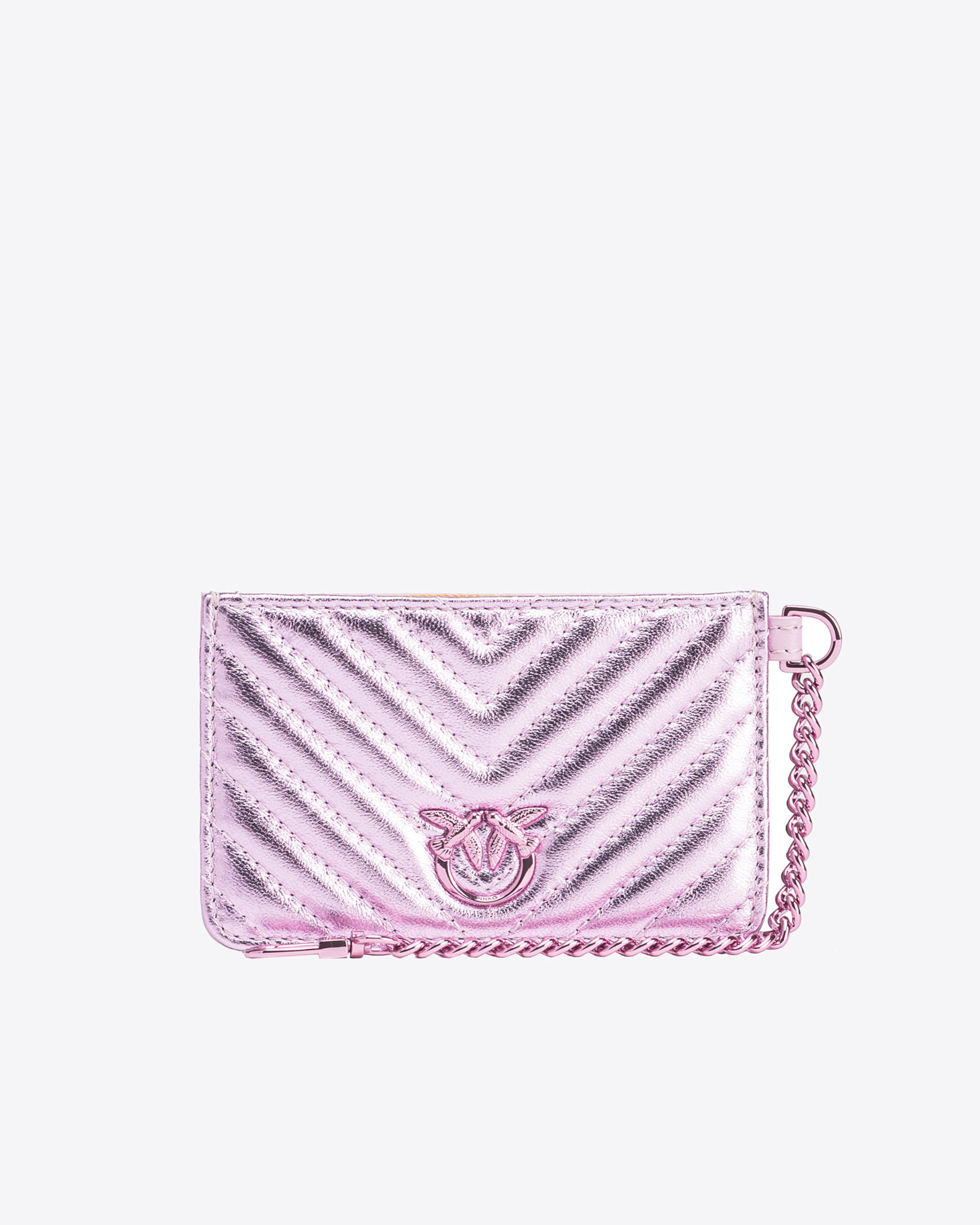 Pinko Chevron-patterned Card Holder With Chain In Wwgb