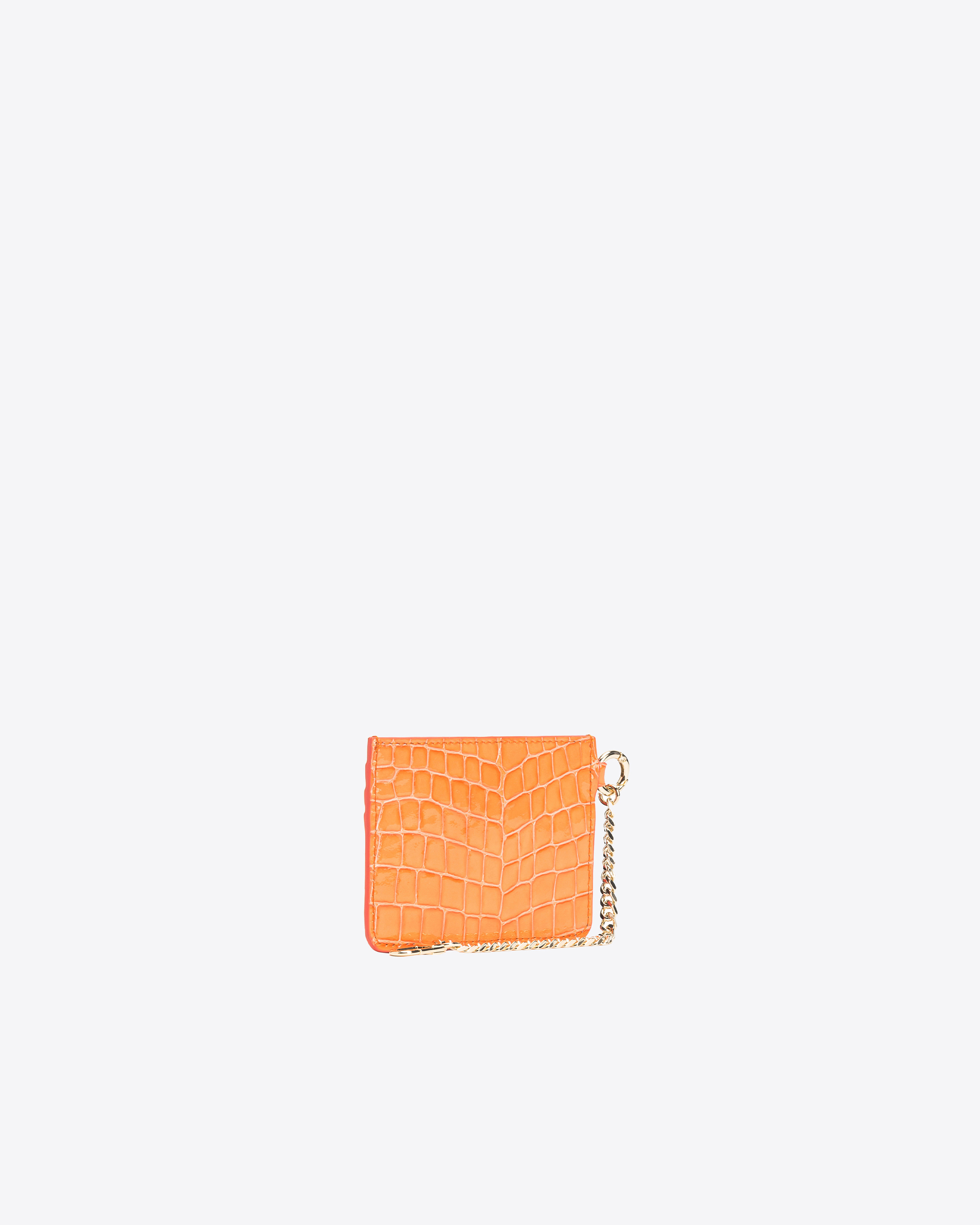 Pinko Galleria Card Holder In Shiny Coloured Croc-print Leather In Orange-light Gold