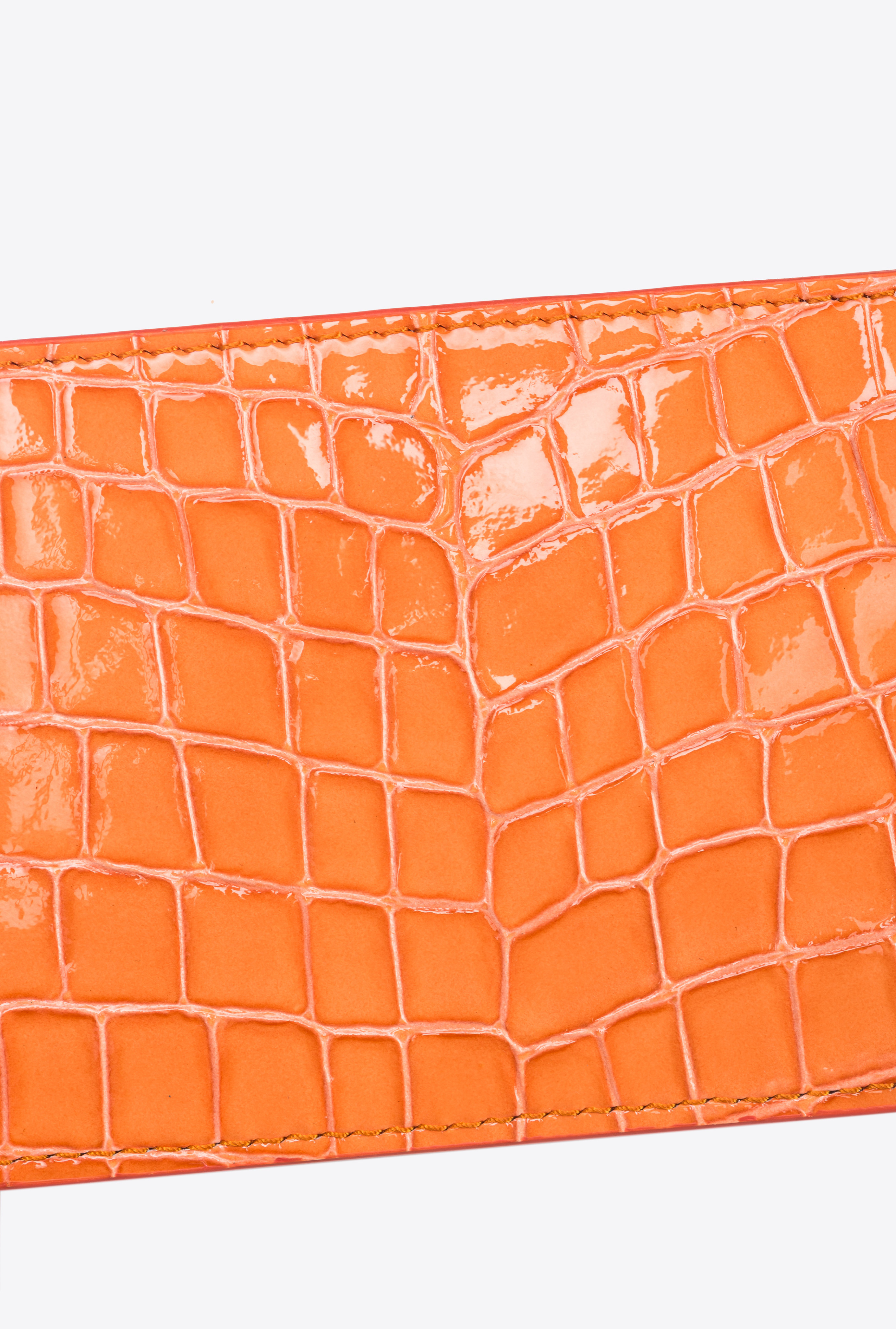 Shop Pinko Galleria Card Holder In Shiny Coloured Croc-print Leather In Orange-light Gold