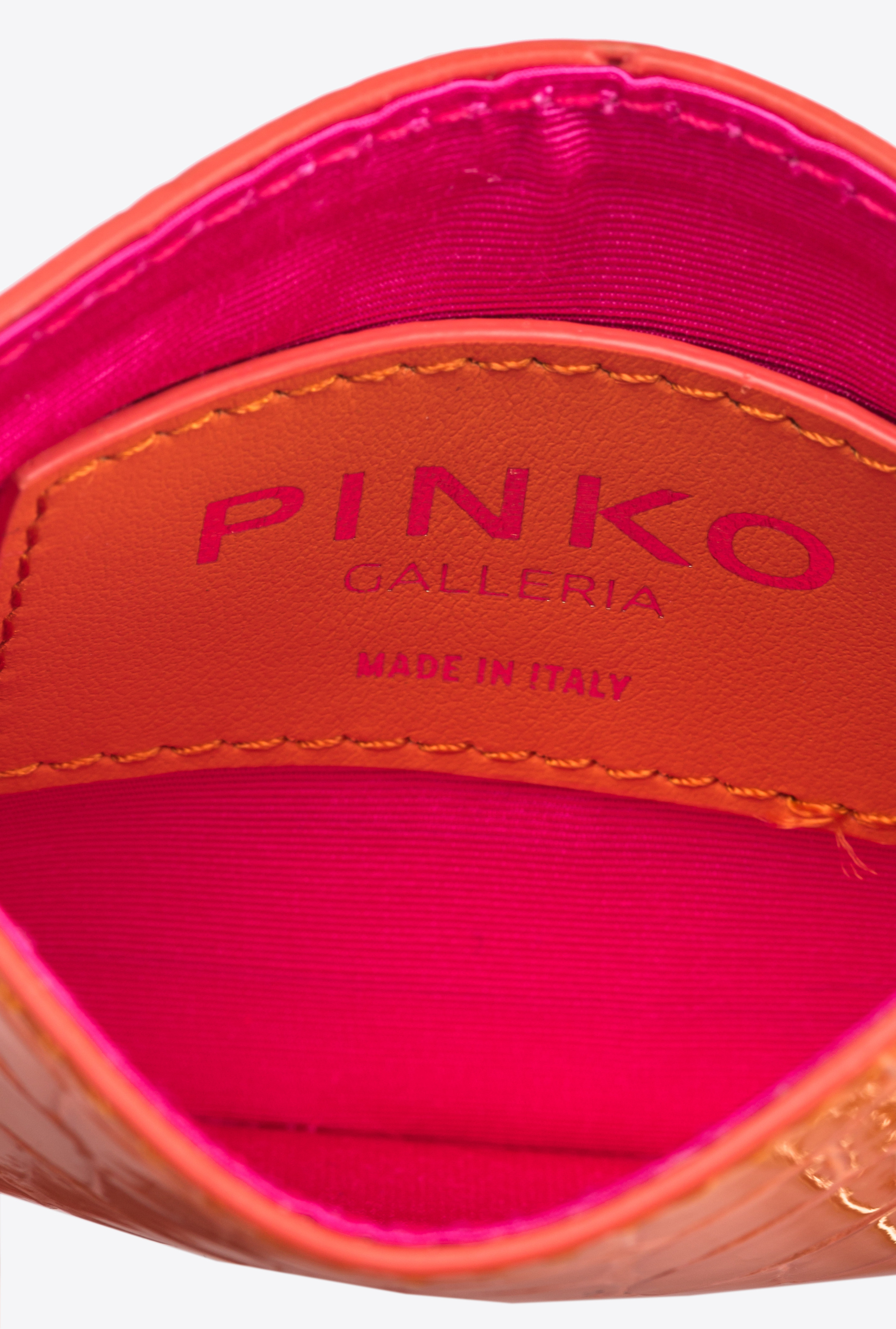 Shop Pinko Galleria Card Holder In Shiny Coloured Croc-print Leather In Orange-light Gold