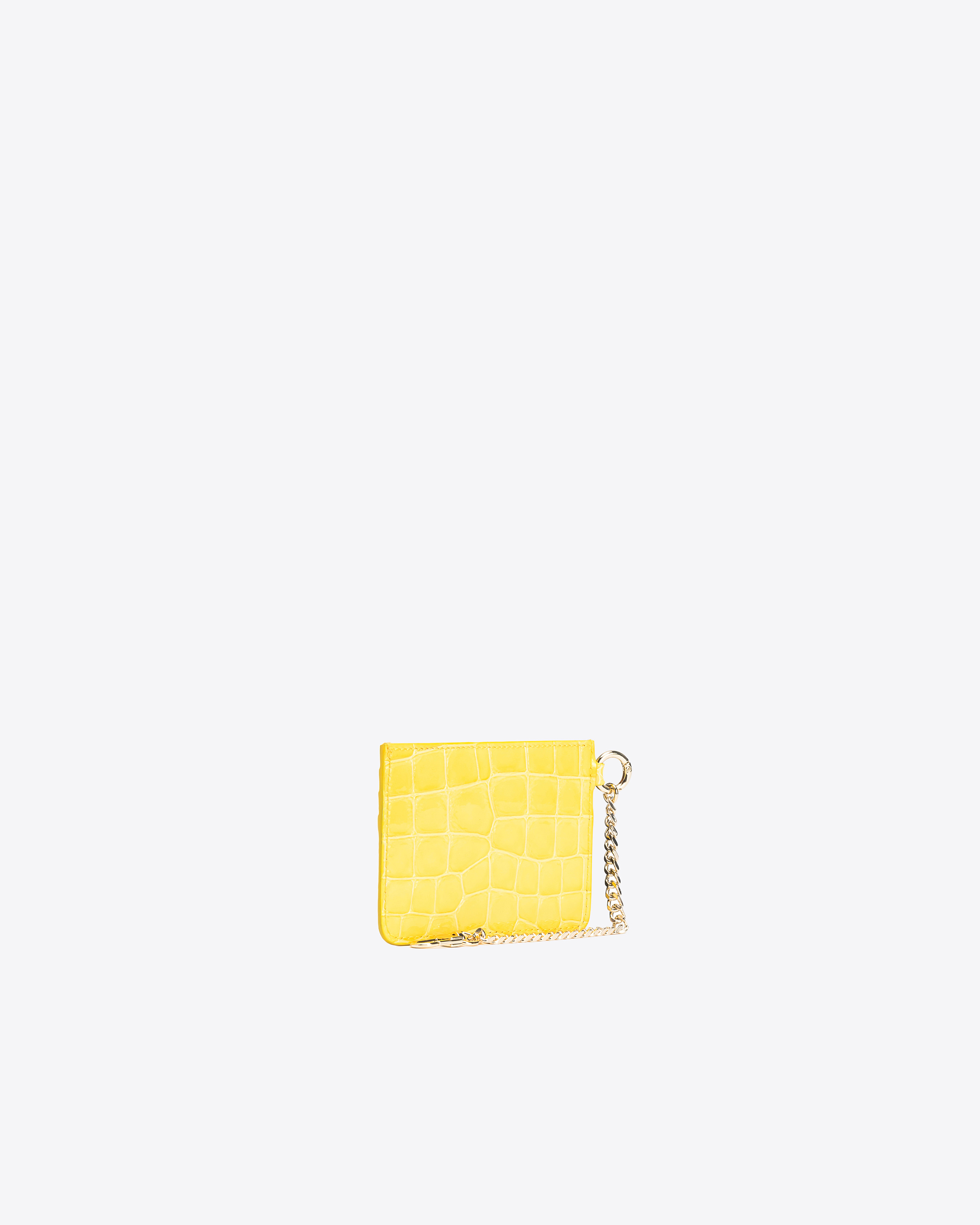 Shop Pinko Galleria Card Holder In Shiny Coloured Croc-print Leather In Sun Yellow-light Gold