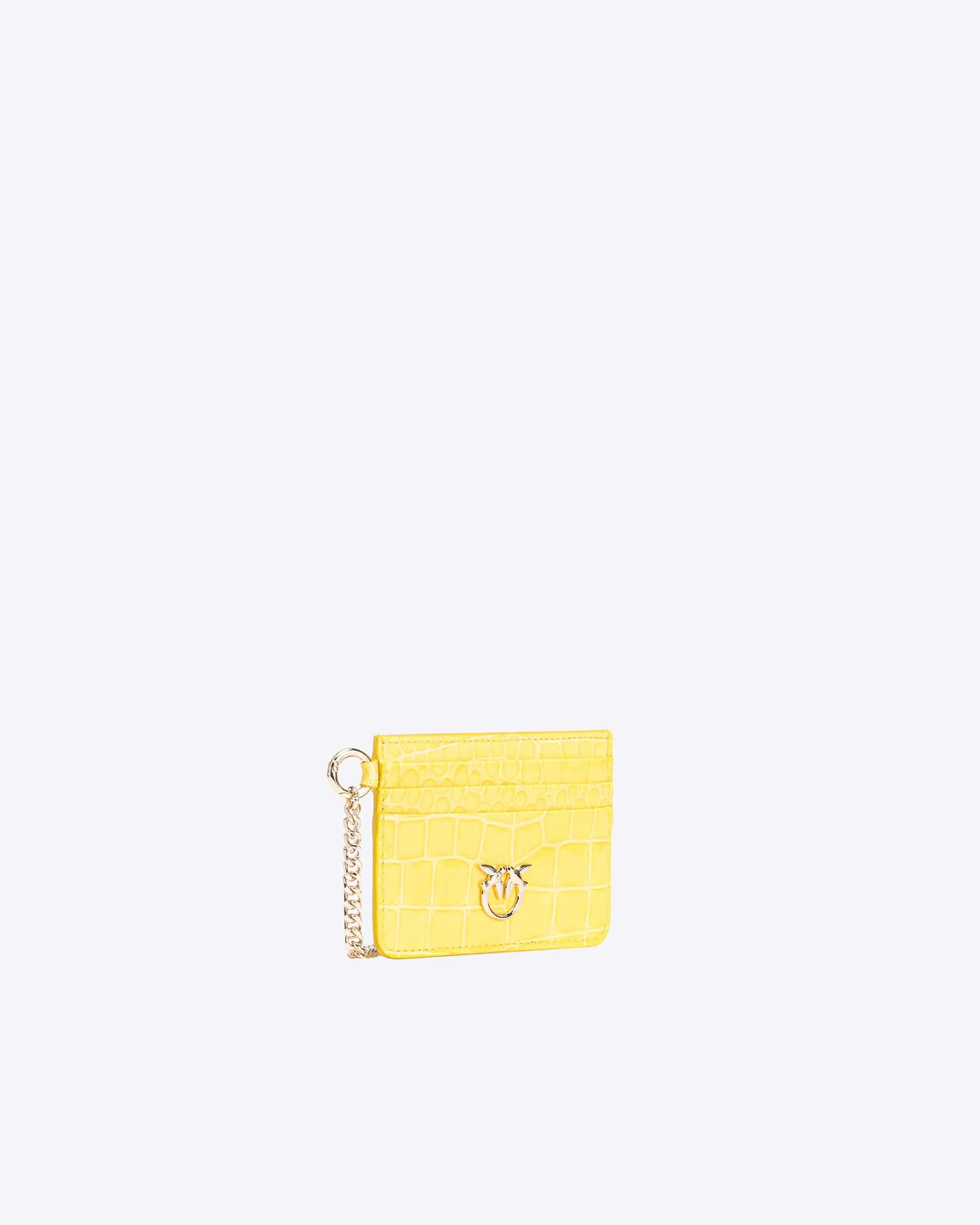 Shop Pinko Galleria Card Holder In Shiny Coloured Croc-print Leather In Sun Yellow-light Gold