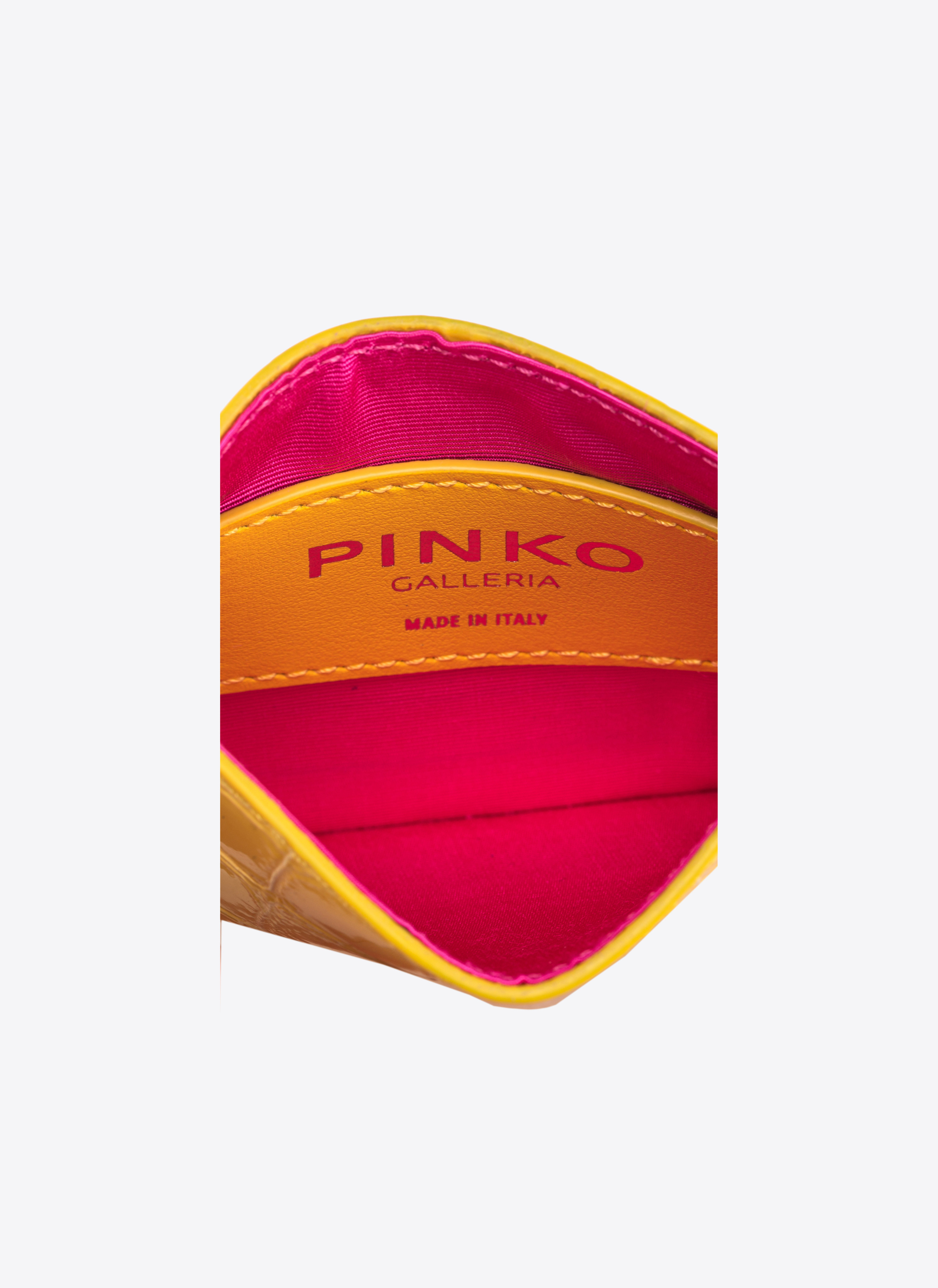 Shop Pinko Galleria Card Holder In Shiny Coloured Croc-print Leather In Sun Yellow-light Gold