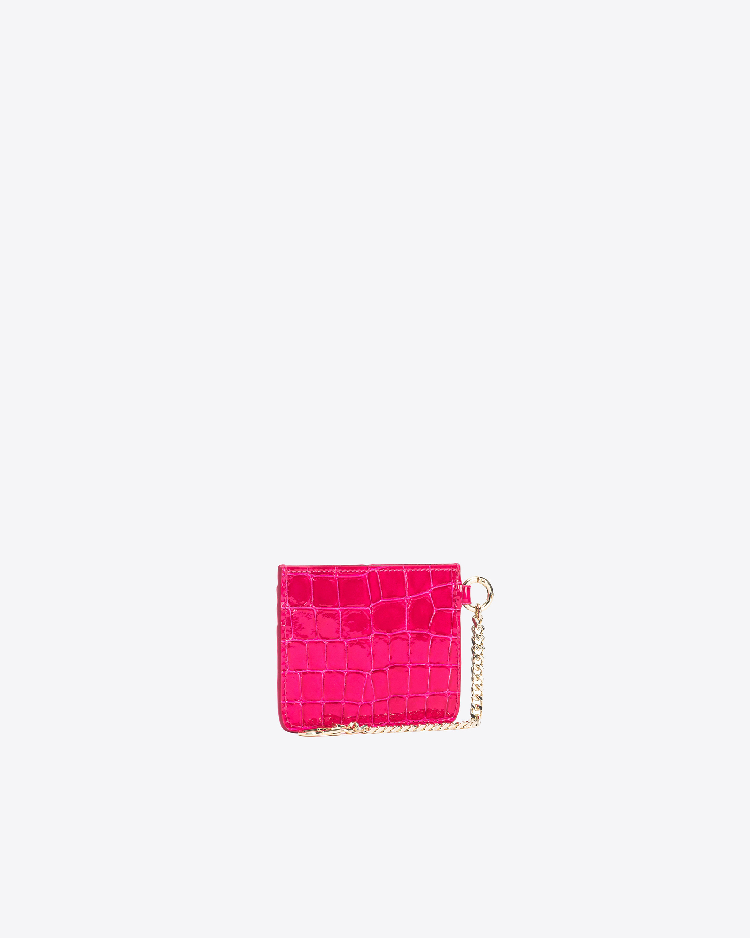Pinko Galleria Card Holder In Shiny Coloured Croc-print Leather In  Pink-light Gold